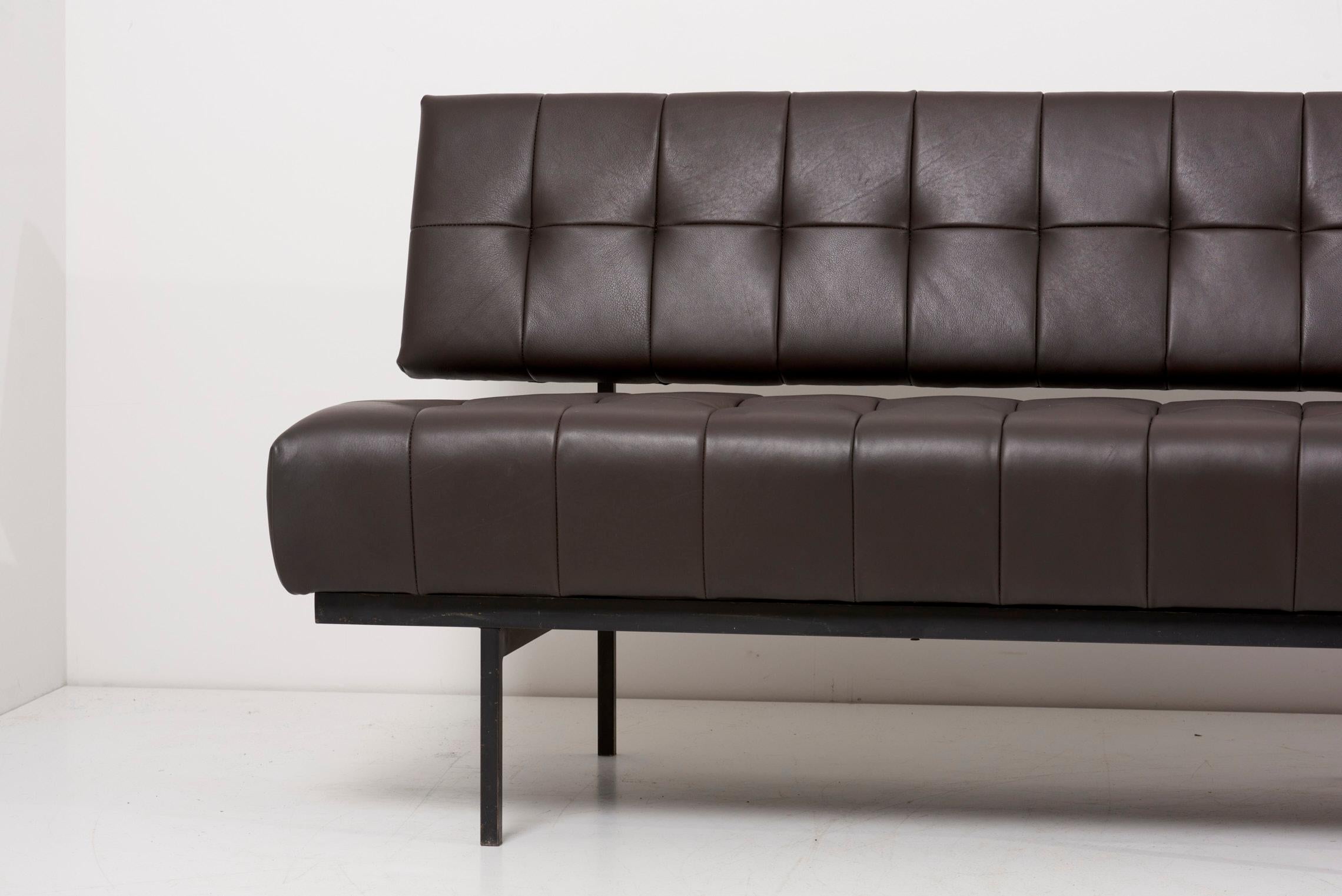 Newly Upholstered Knoll International Black Leather Custom Sofa, Germany, 1950s For Sale 6