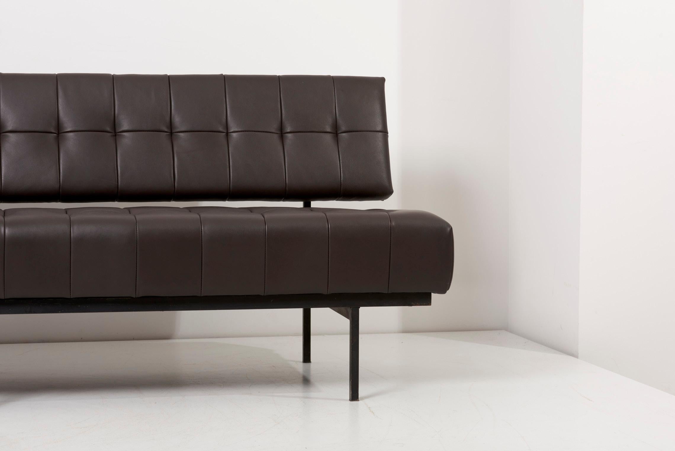 Newly Upholstered Knoll International Black Leather Custom Sofa, Germany, 1950s For Sale 7