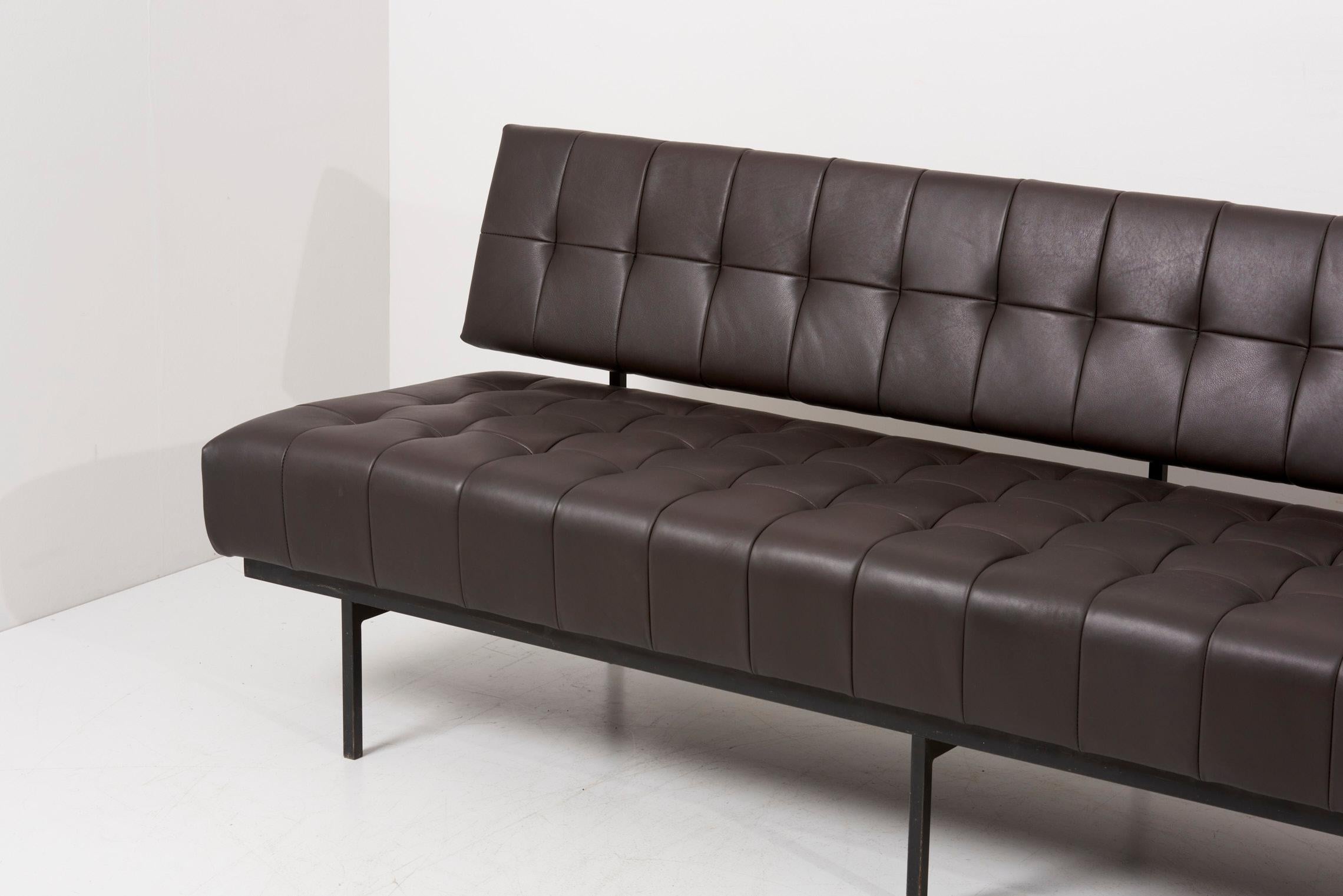 Newly Upholstered Knoll International Black Leather Custom Sofa, Germany, 1950s For Sale 8