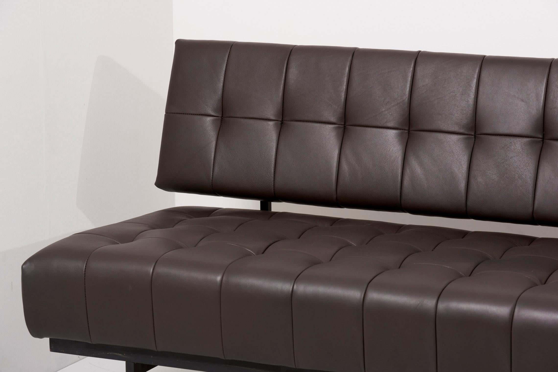 Newly Upholstered Knoll International Black Leather Custom Sofa, Germany, 1950s For Sale 9