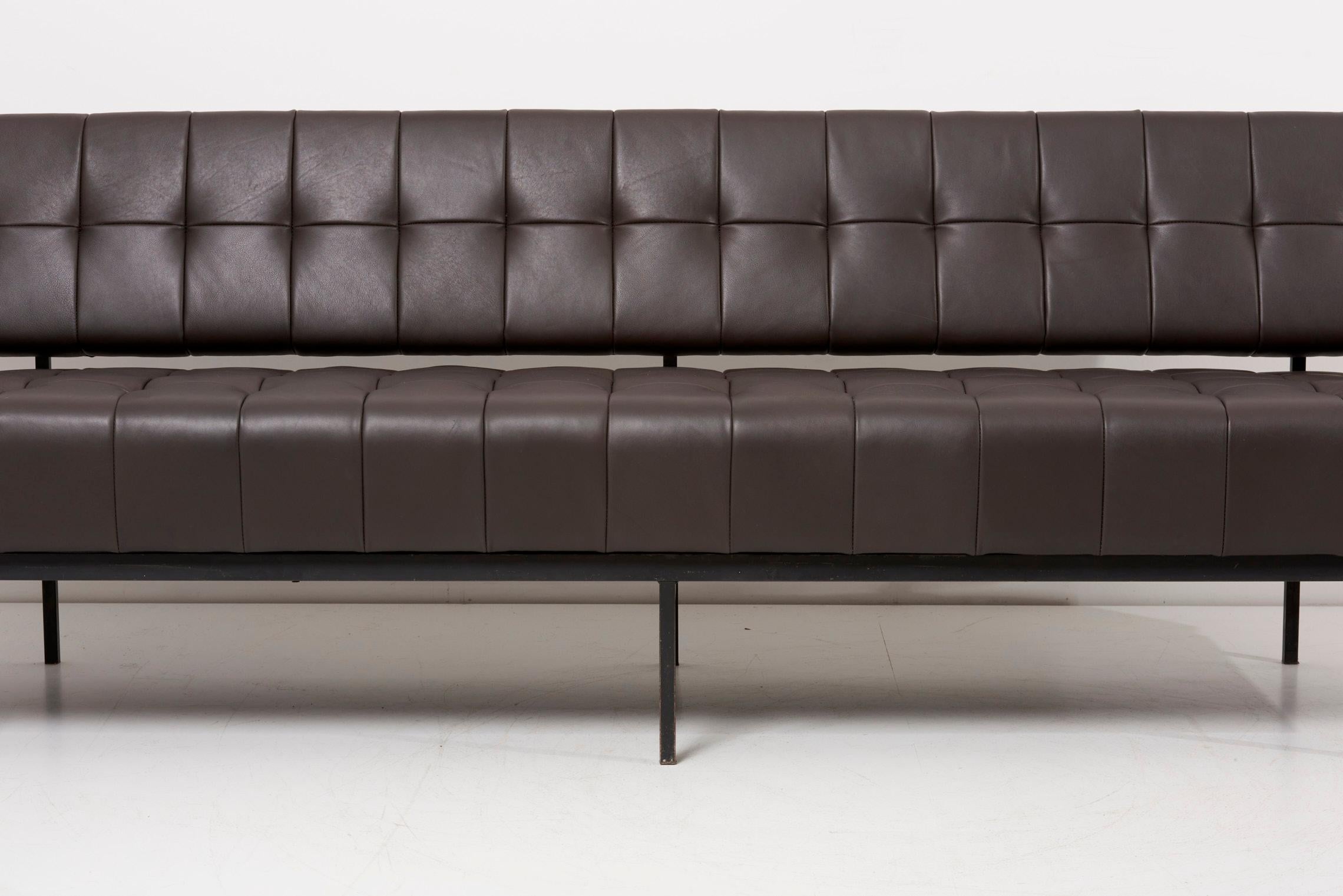 Newly Upholstered Knoll International Black Leather Custom Sofa, Germany, 1950s For Sale 10