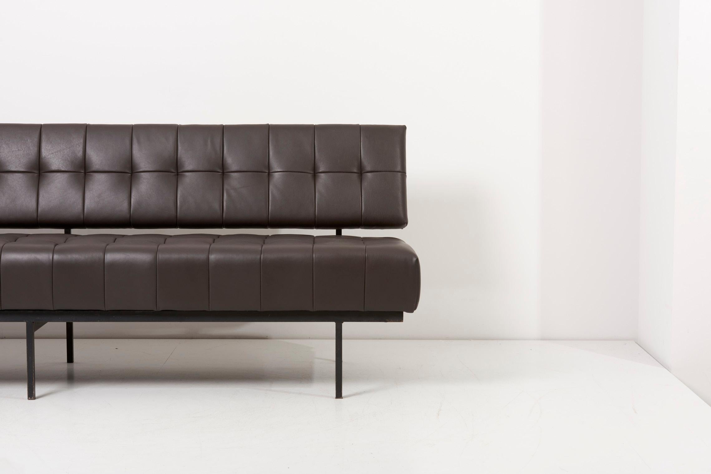 Newly Upholstered Knoll International Black Leather Custom Sofa, Germany, 1950s For Sale 11