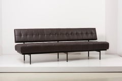Newly Upholstered Knoll International Black Leather Custom Sofa, Germany, 1950s