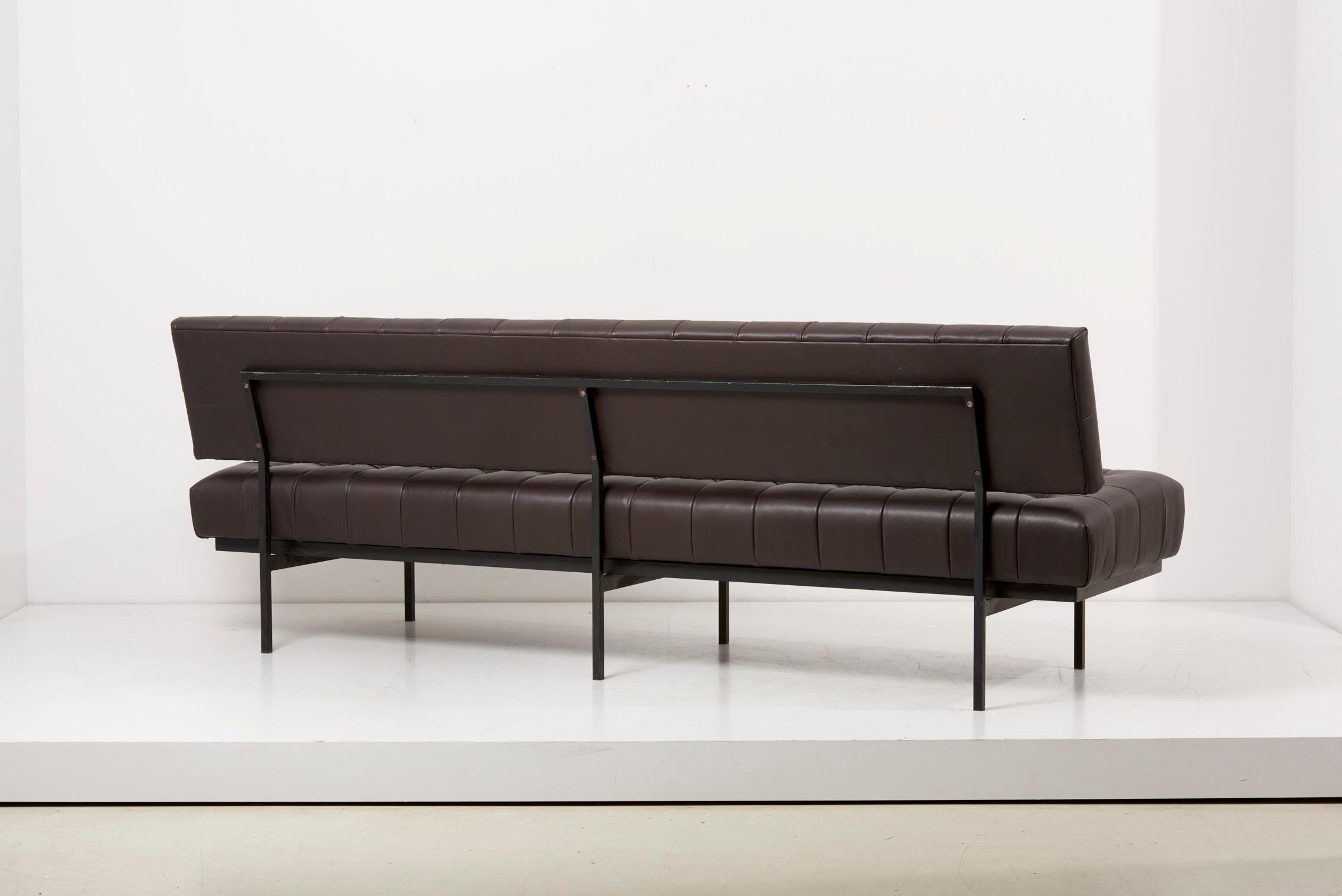 Mid-20th Century Newly Upholstered Knoll International Black Leather Custom Sofa, Germany, 1950s For Sale