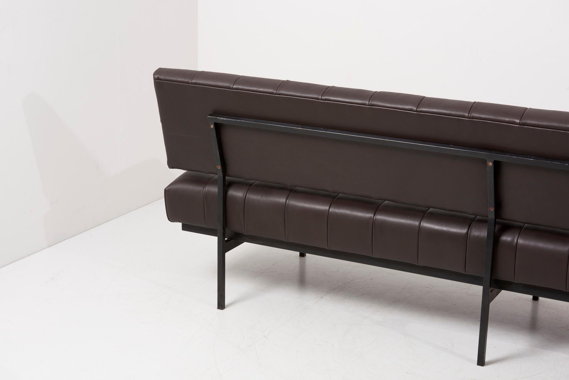 Newly Upholstered Knoll International Black Leather Custom Sofa, Germany, 1950s For Sale 1
