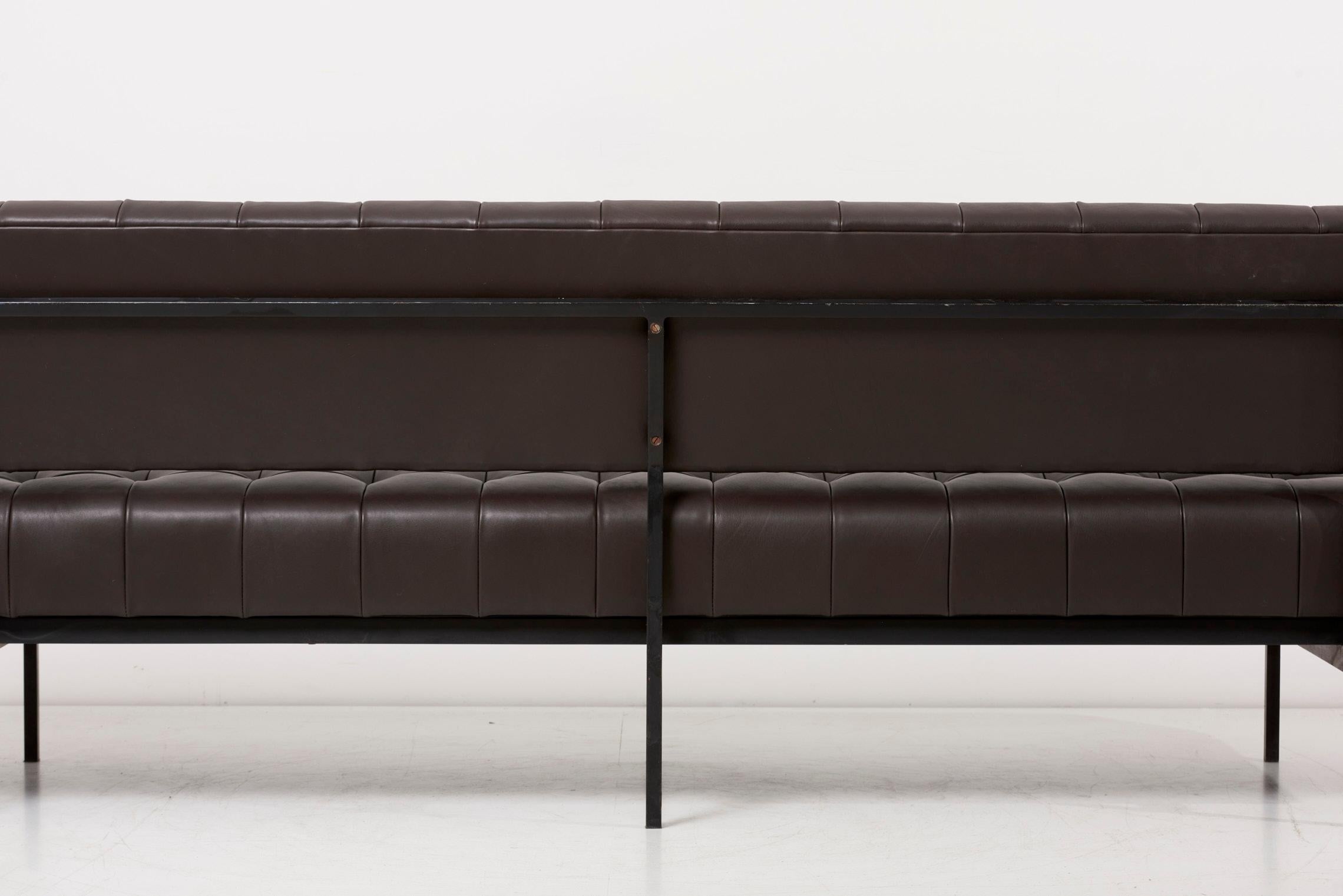 Newly Upholstered Knoll International Black Leather Custom Sofa, Germany, 1950s For Sale 2