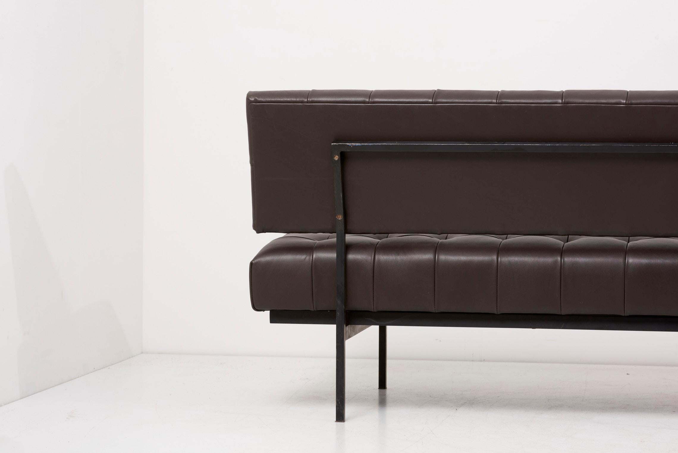 Newly Upholstered Knoll International Black Leather Custom Sofa, Germany, 1950s For Sale 3
