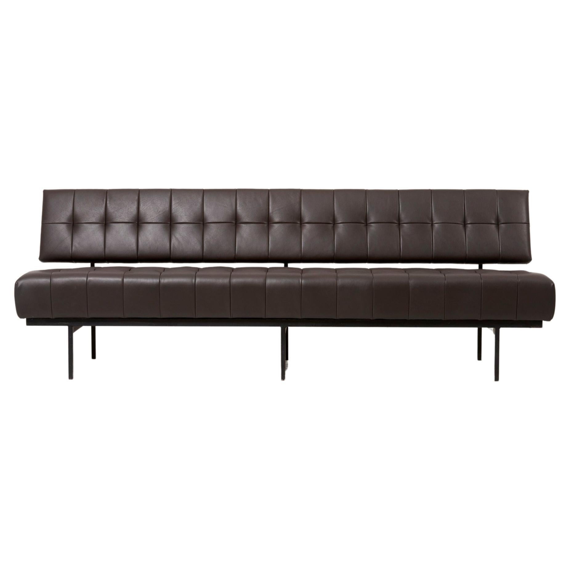 Newly Upholstered Knoll International Black Leather Custom Sofa, Germany, 1950s For Sale