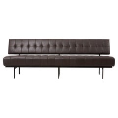Newly Upholstered Knoll International Black Leather Custom Sofa, Germany, 1950s