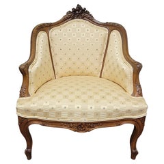 1940s Newly Upholstered Louis XV Provincial Carved Mahogany Bergère Chair