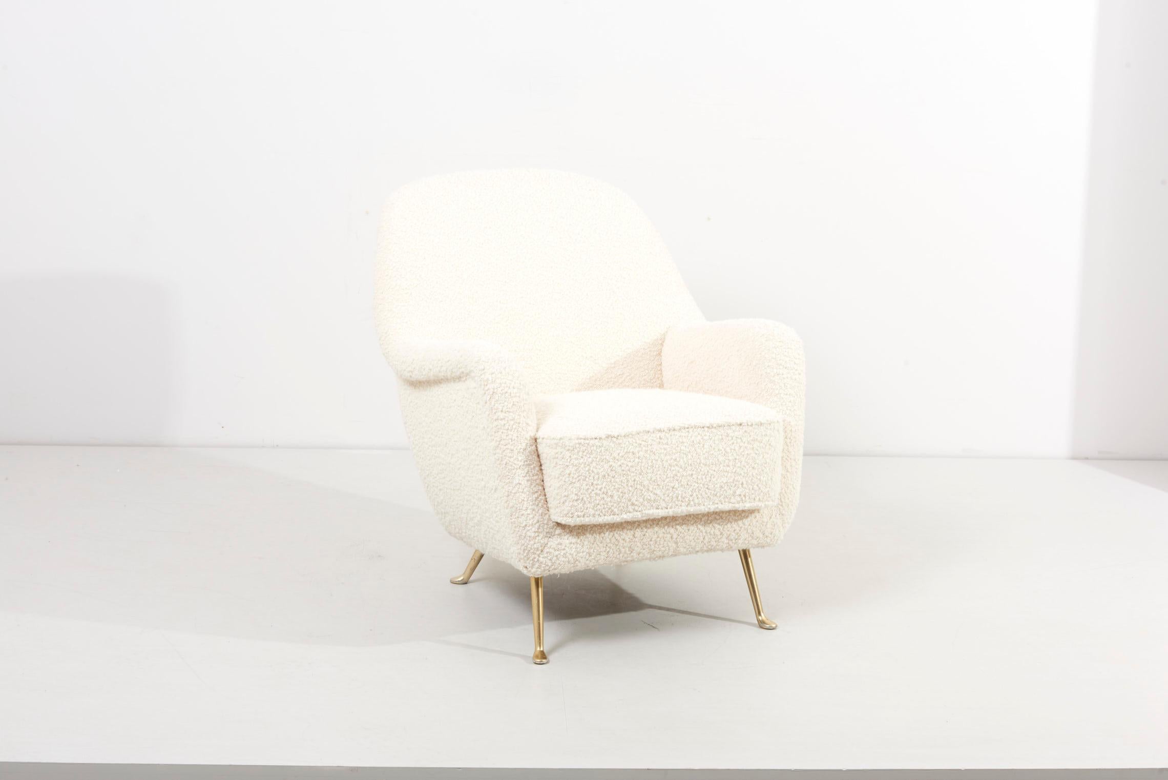 Newly Upholstered Lounge Chair in White Bouclé, 1960s 6