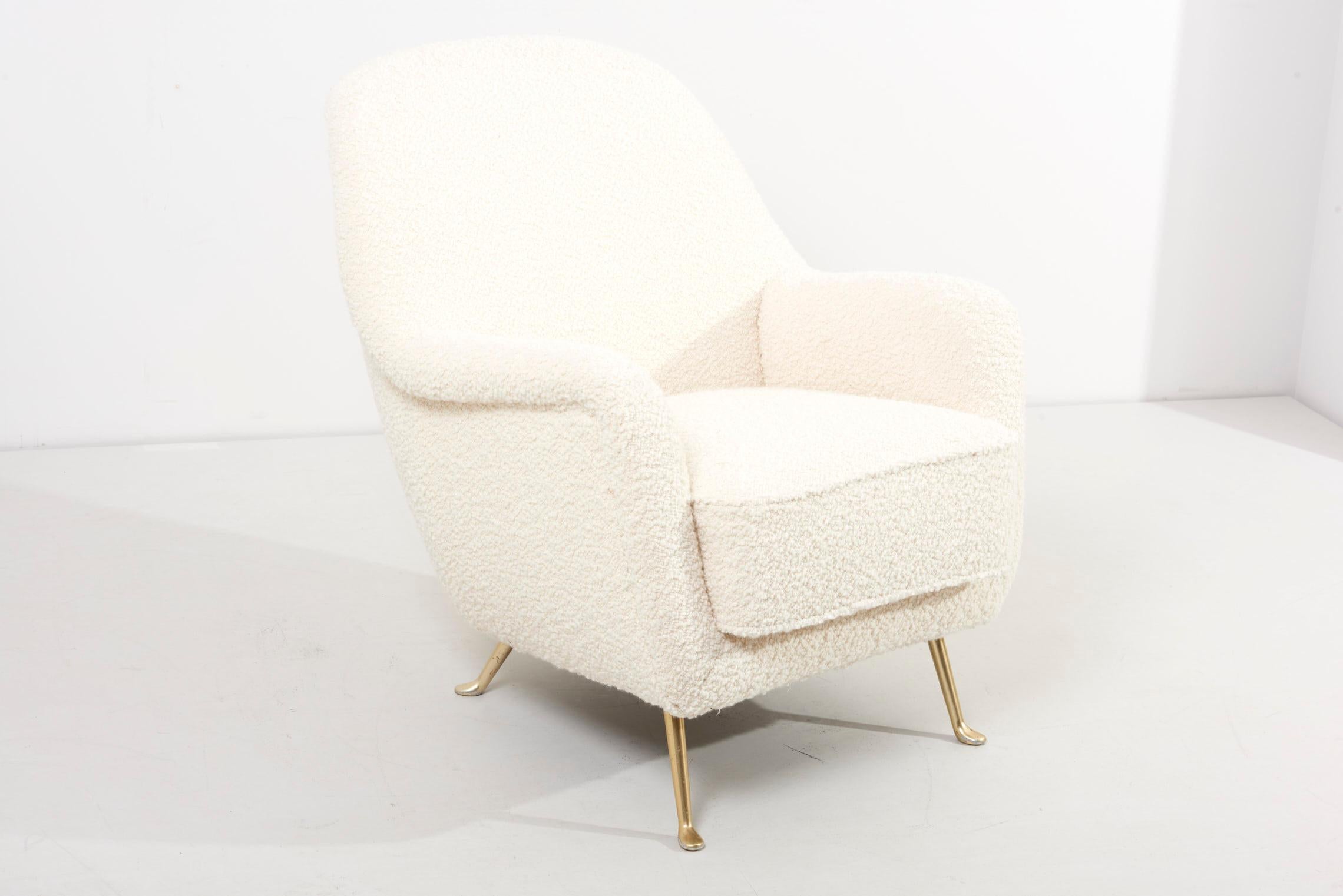 Newly Upholstered Lounge Chair in White Bouclé, 1960s 7