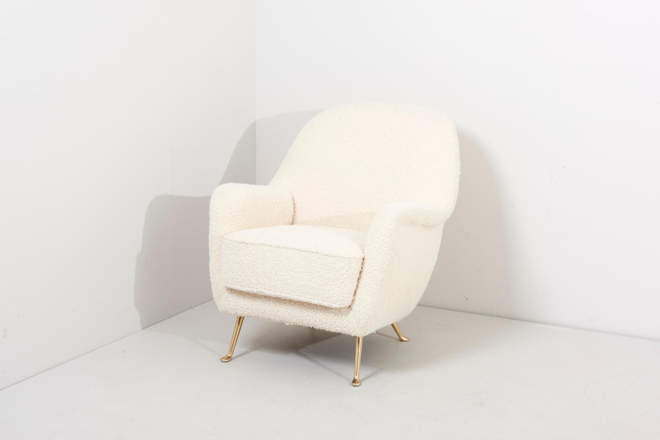 Newly Upholstered Lounge Chair in White Bouclé, 1960s 8