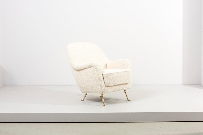 Newly Upholstered Lounge Chair in White Bouclé, 1960s For Sale at 1stDibs