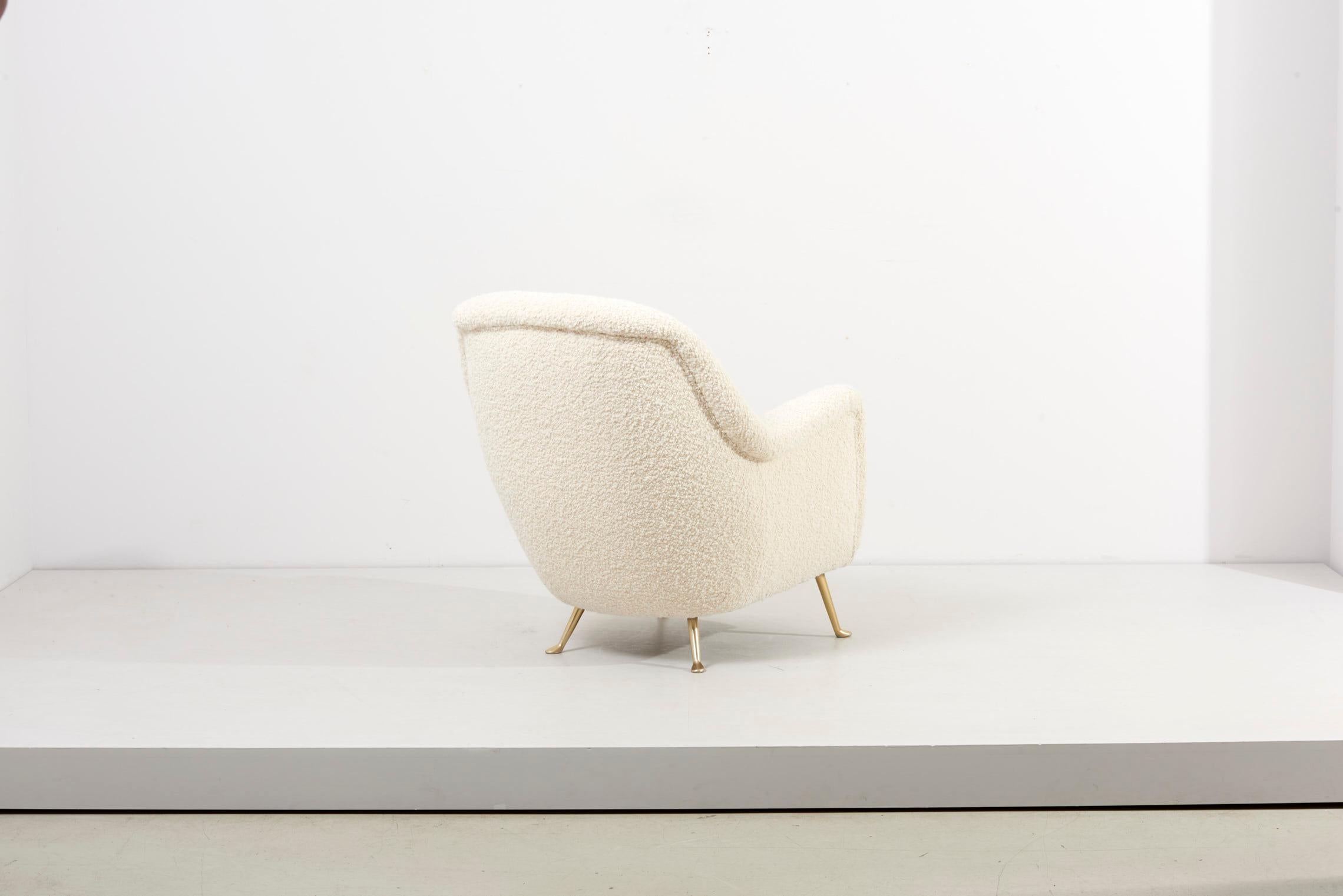 Newly Upholstered Lounge Chair in White Bouclé, 1960s 2