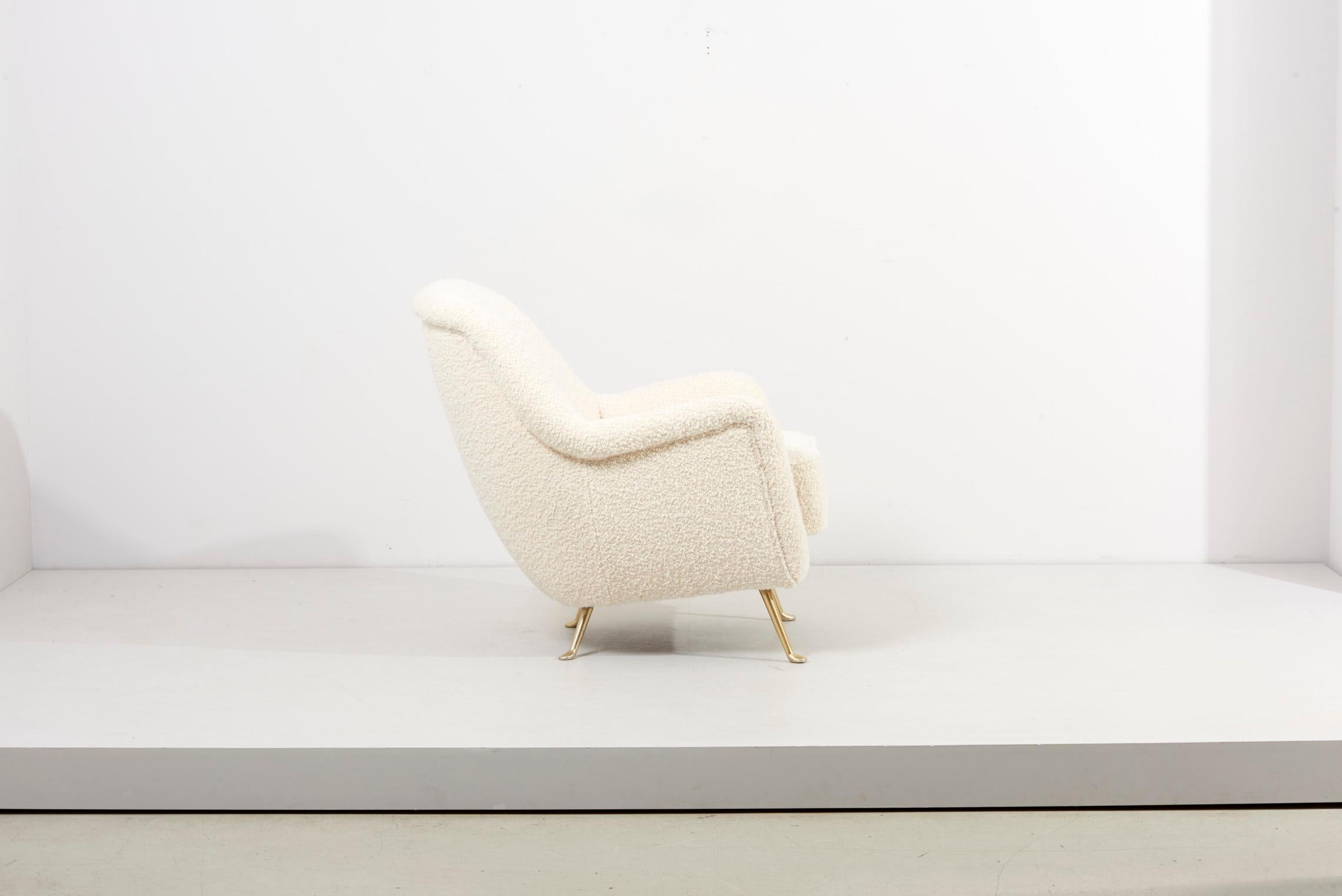 Newly Upholstered Lounge Chair in White Bouclé, 1960s 3