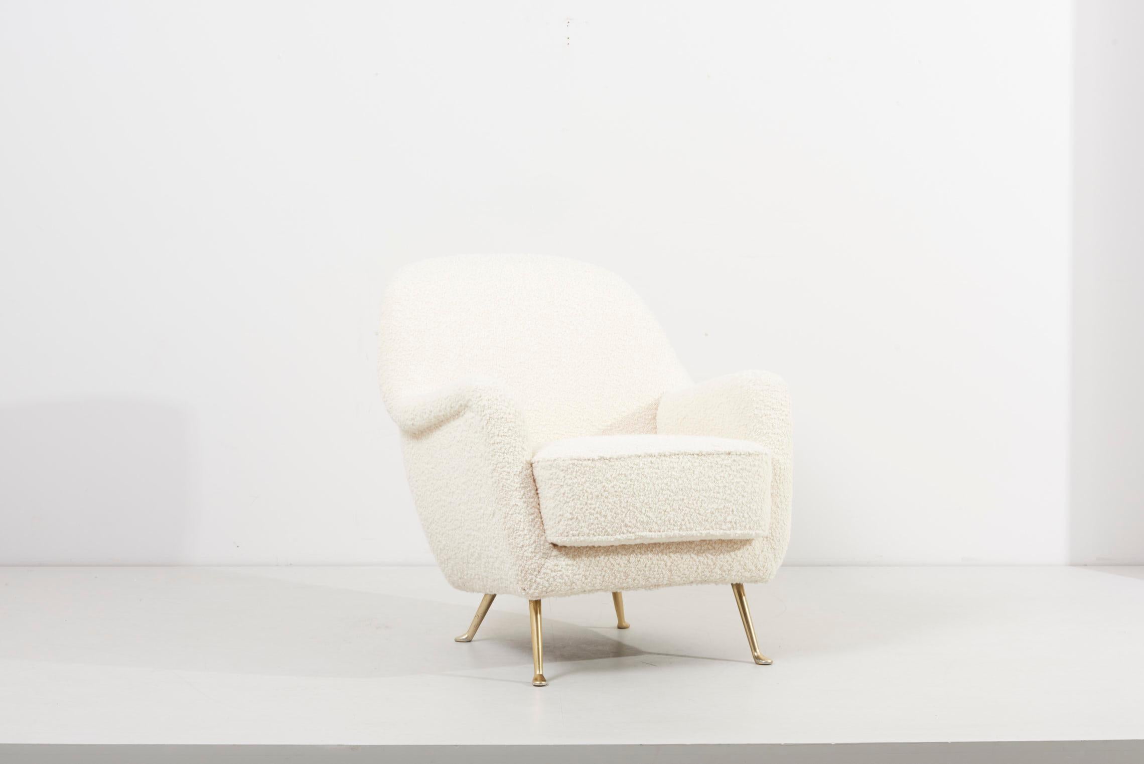 Newly Upholstered Lounge Chair in White Bouclé, 1960s 4