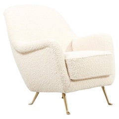 Newly Upholstered Lounge Chair in White Bouclé, 1960s