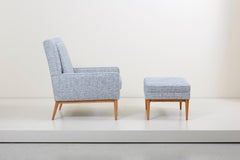 Newly Upholstered Lounge Chair Model 302 with Ottoman by Paul McCobb