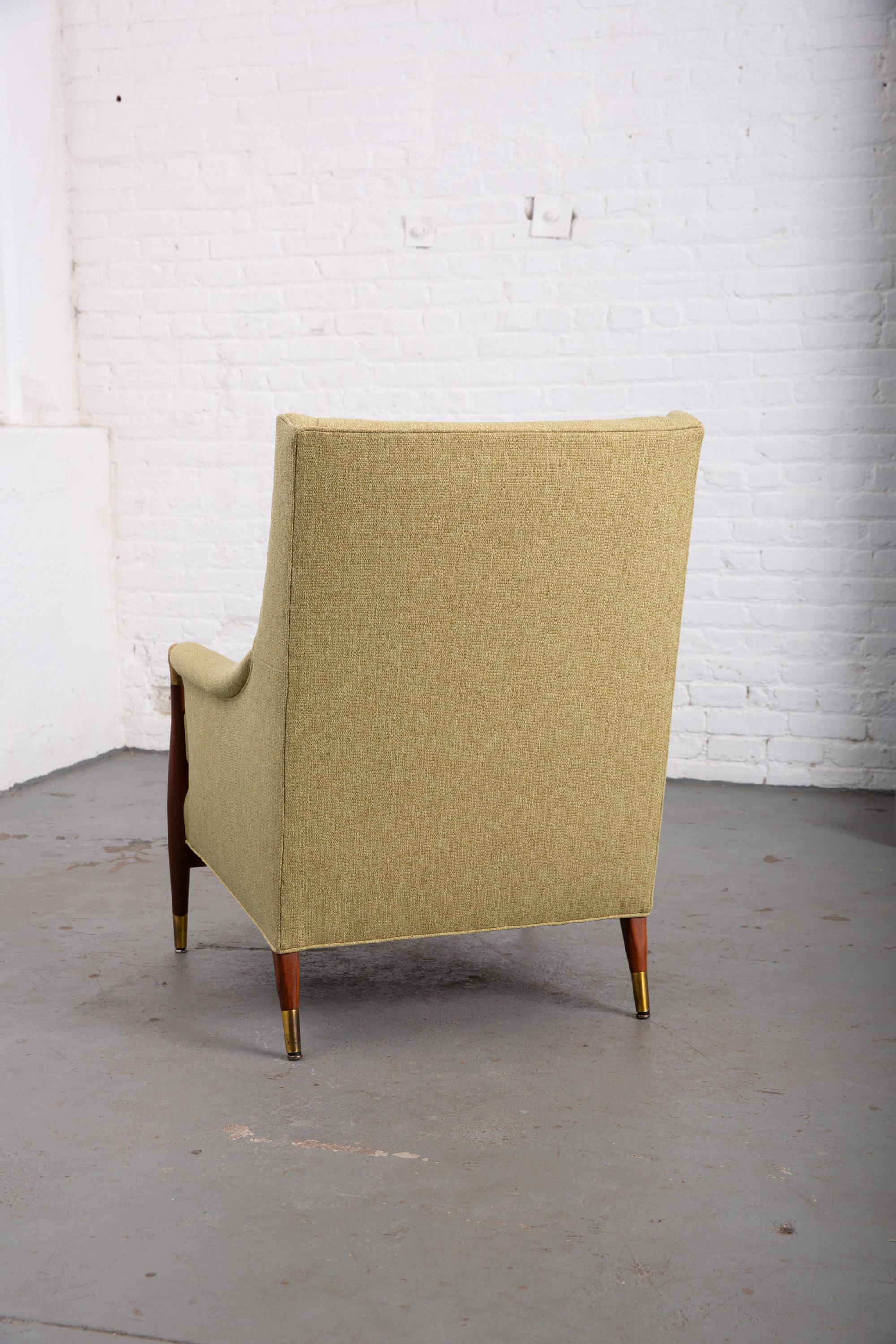 Newly Upholstered Mid-Century Modern Armchair with Brass Details 5