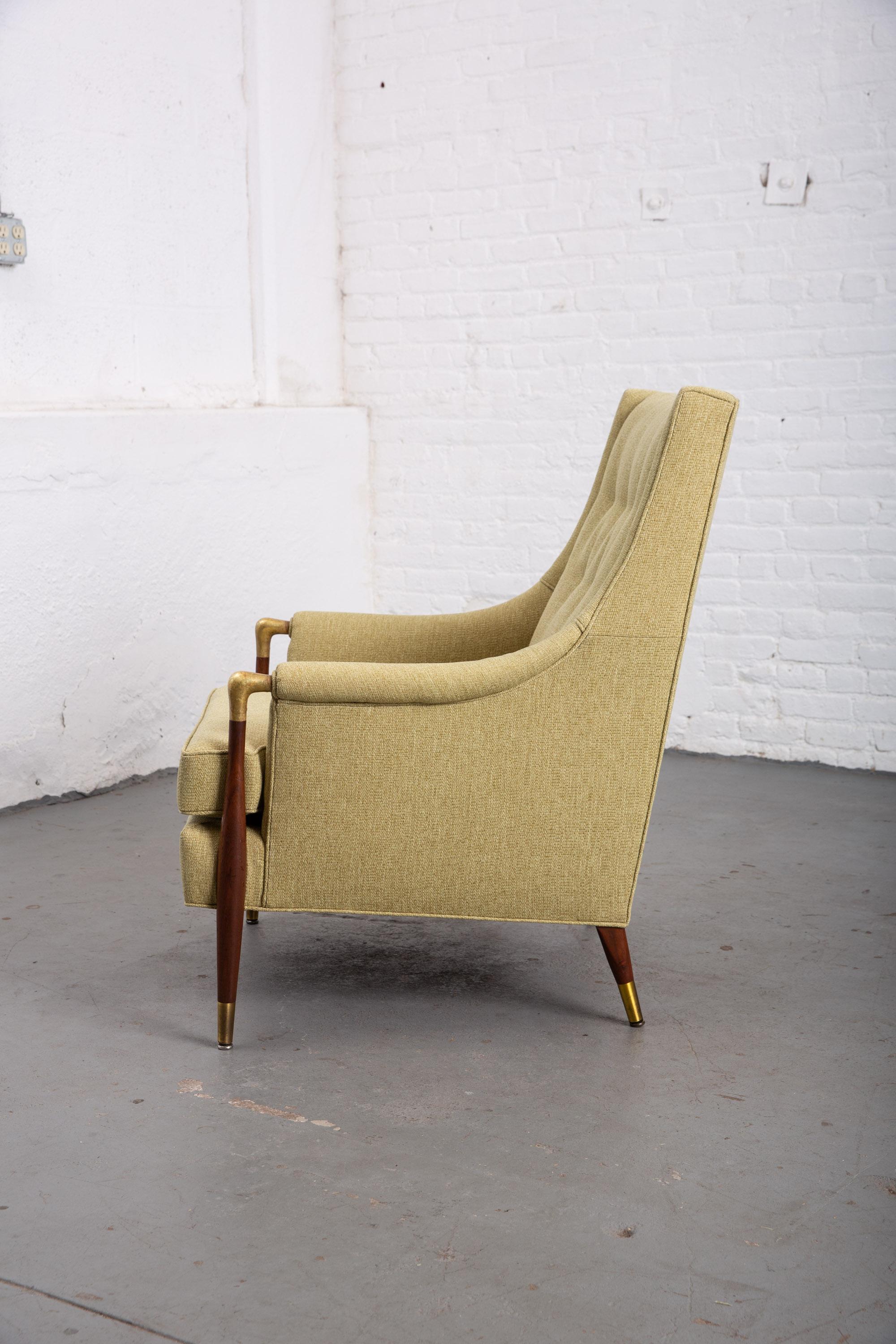 Newly Upholstered Mid-Century Modern Armchair with Brass Details 6
