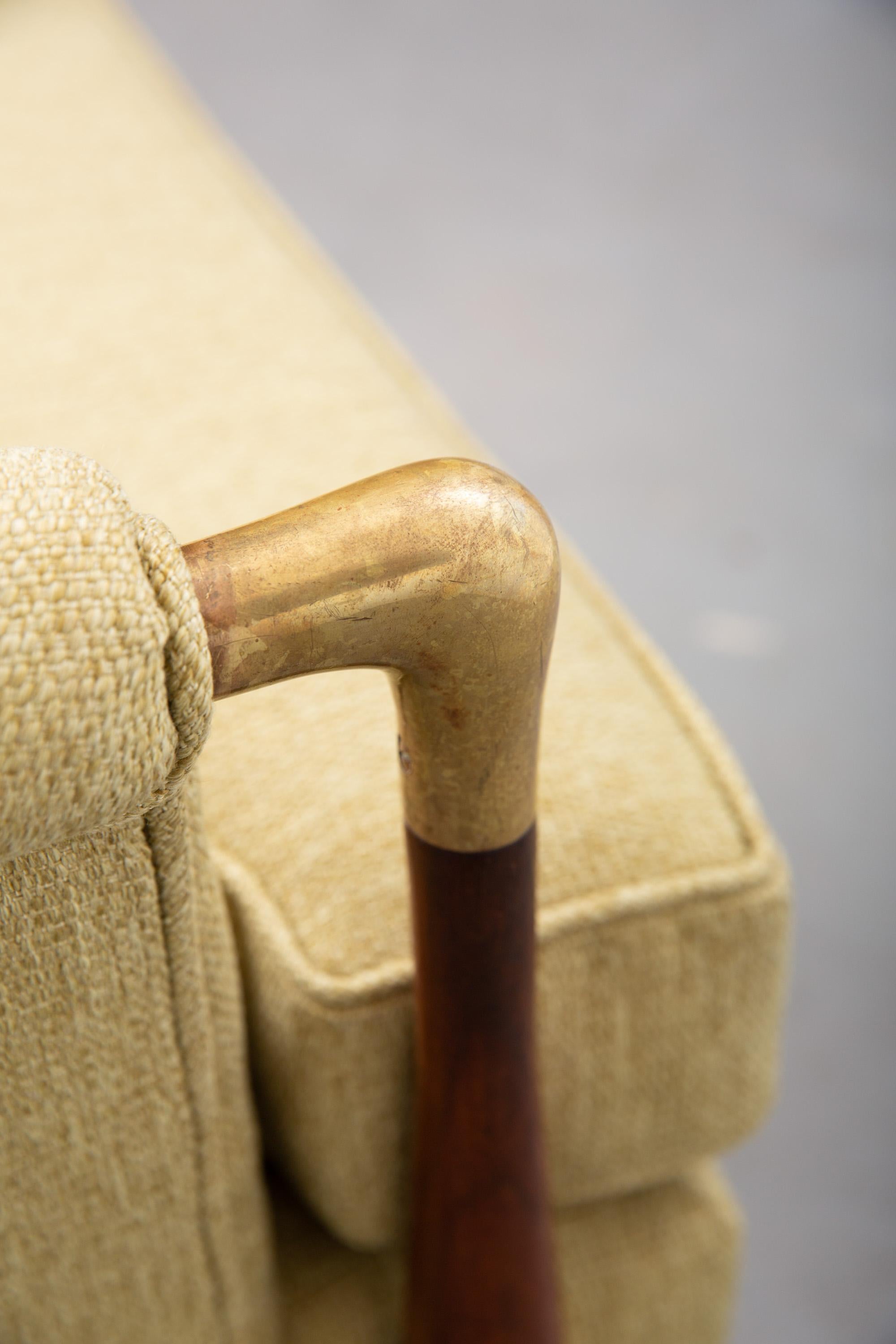 Newly Upholstered Mid-Century Modern Armchair with Brass Details 8