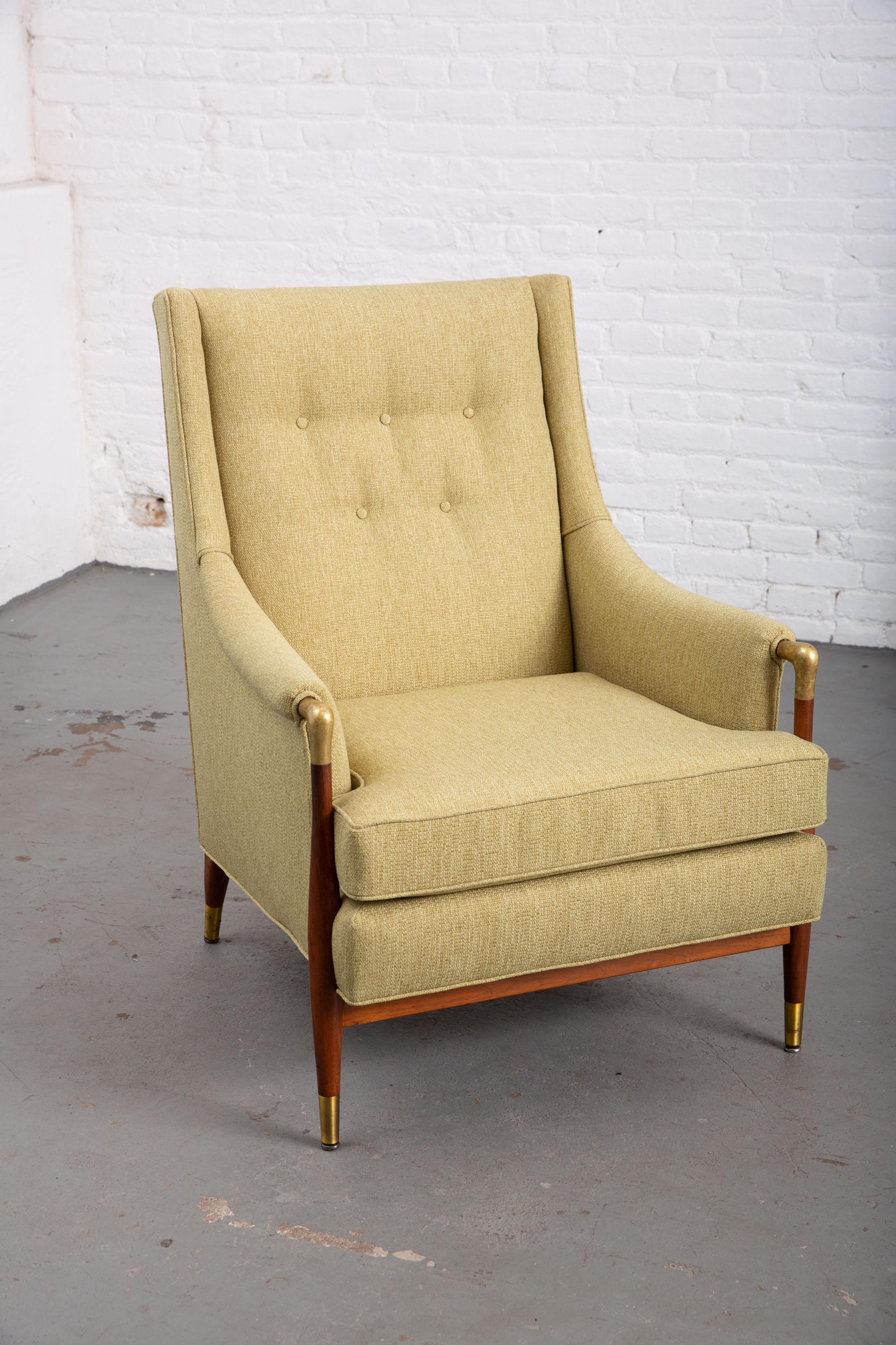 Newly Upholstered Mid-Century Modern Armchair with Brass Details 3