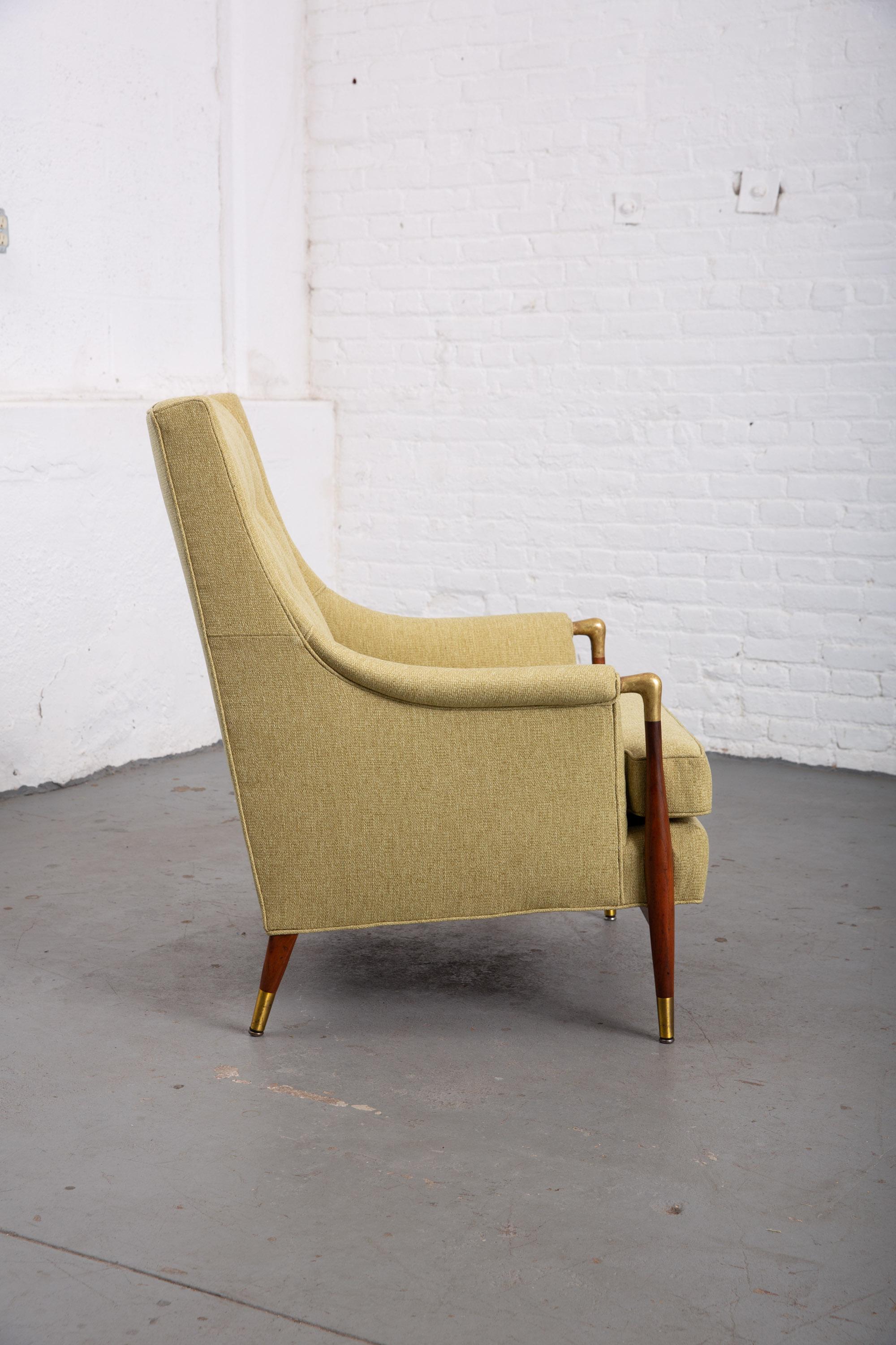 Newly Upholstered Mid-Century Modern Armchair with Brass Details 4