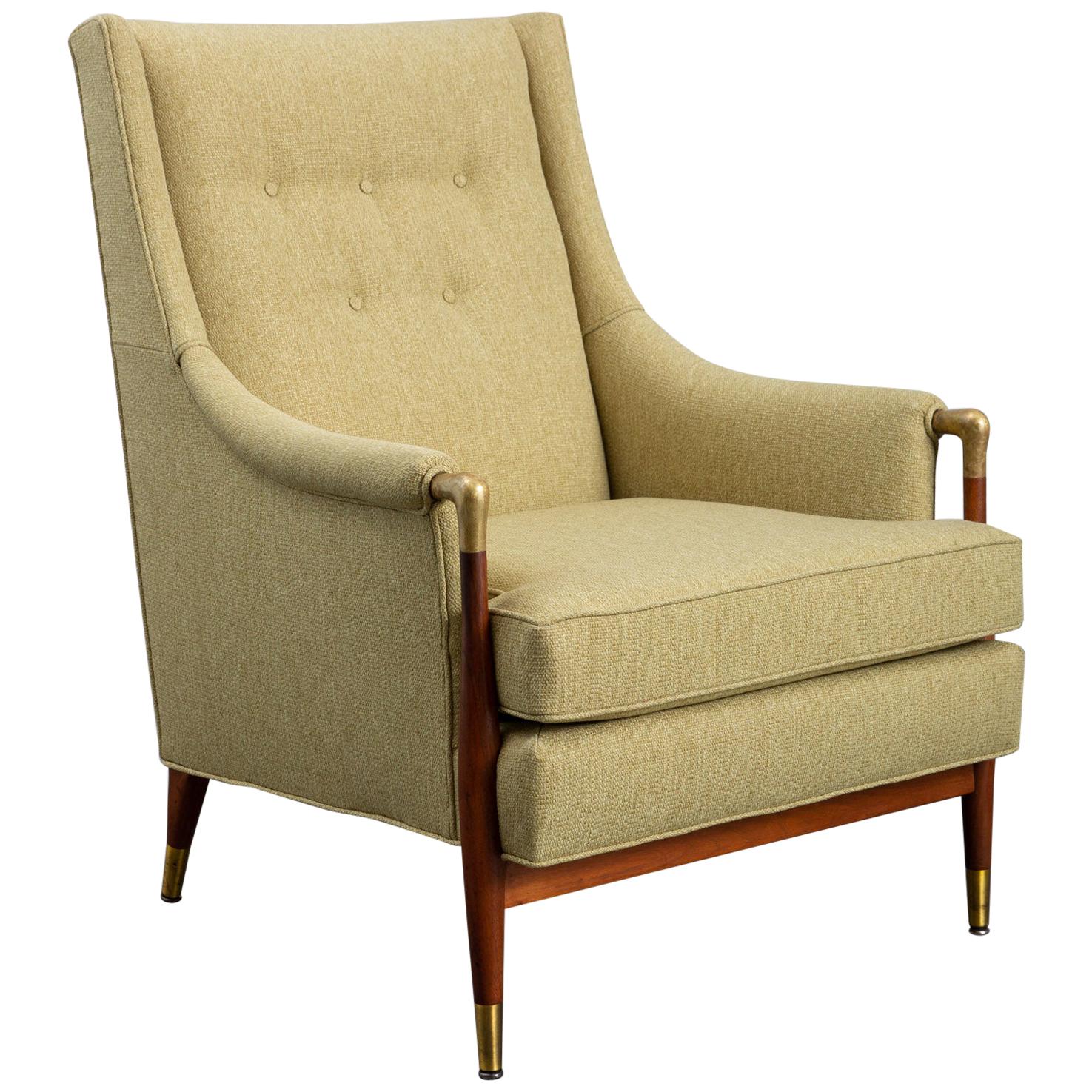Newly Upholstered Mid-Century Modern Armchair with Brass Details