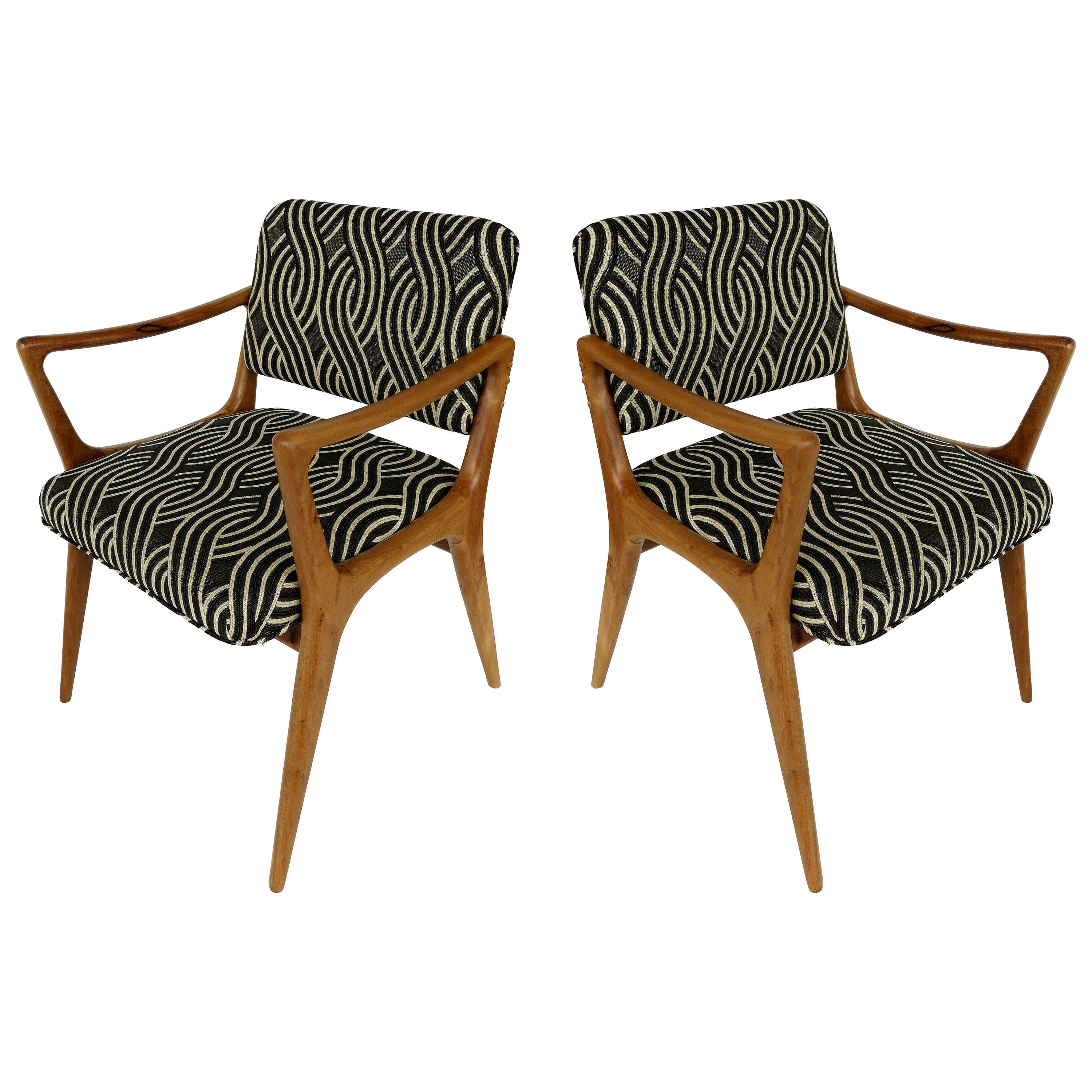 Newly Upholstered Mid-Century Modern Armchairs, Pair