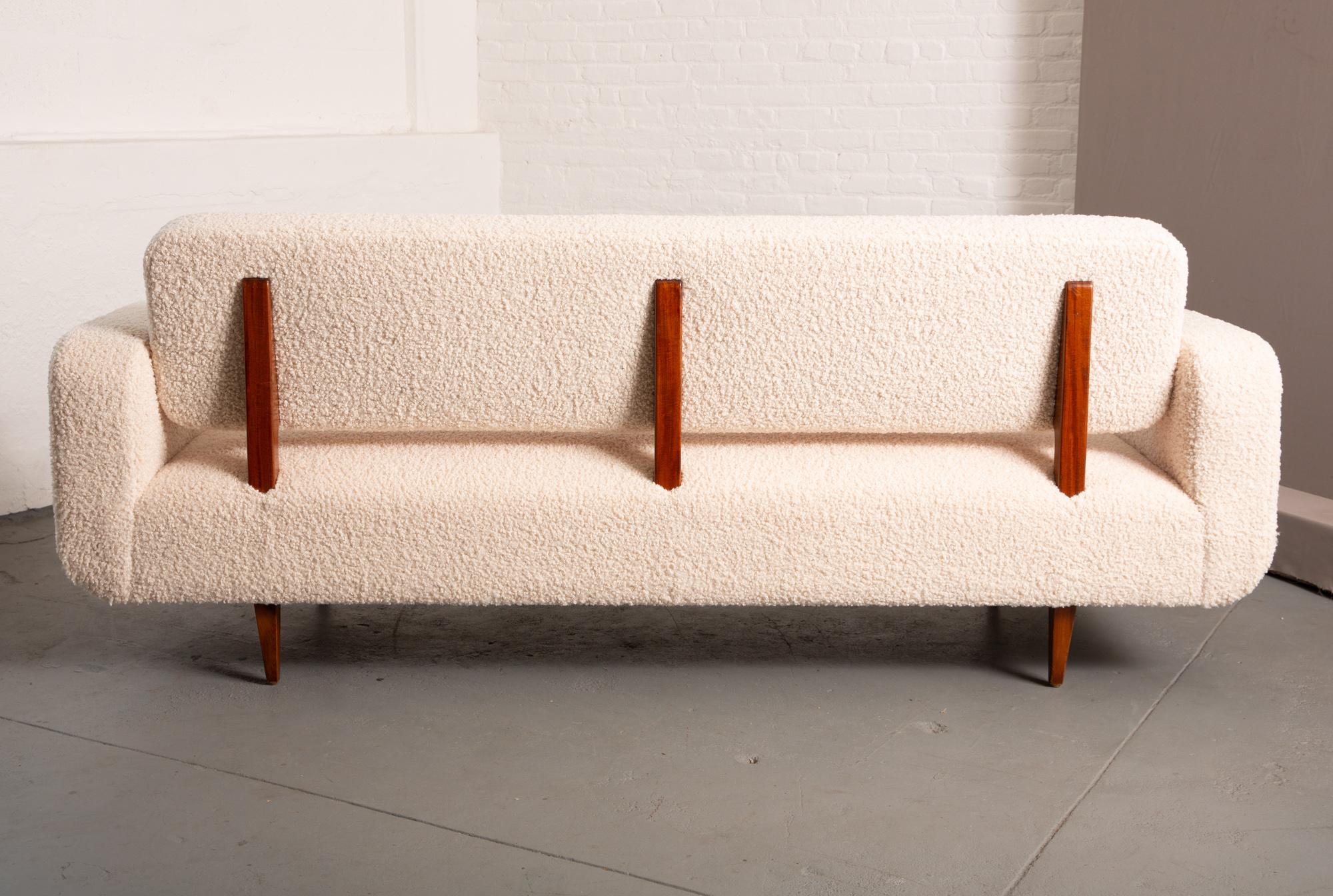 Newly Upholstered Mid-Century Modern Sofa with Beautiful Boucle Fabric  8