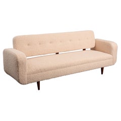 Newly Upholstered Mid-Century Modern Sofa with Beautiful Boucle Fabric