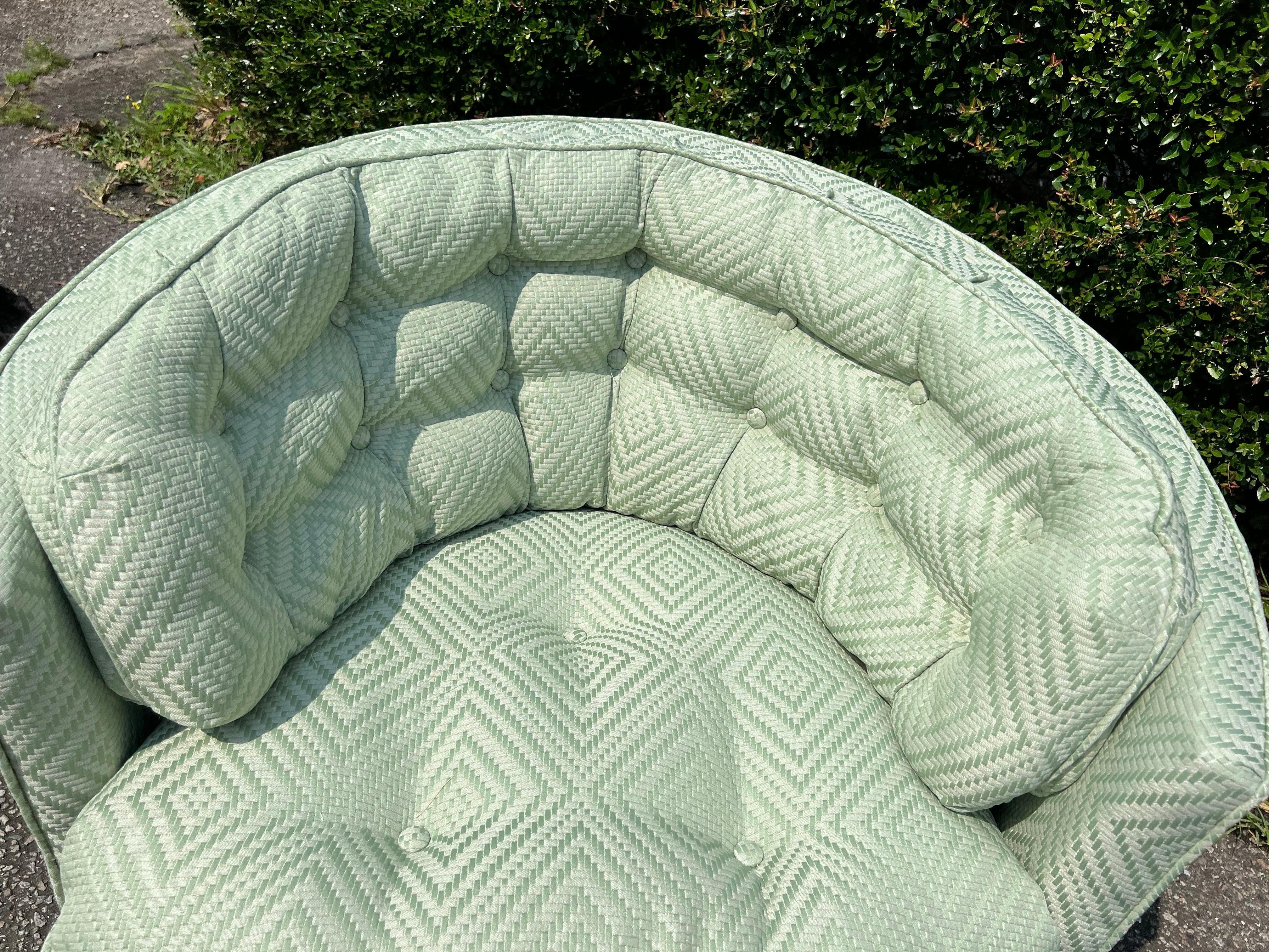 Upholstery Newly Upholstered Milo Baughman Style Swivel Tub Chair With Quilted Barrel Back For Sale