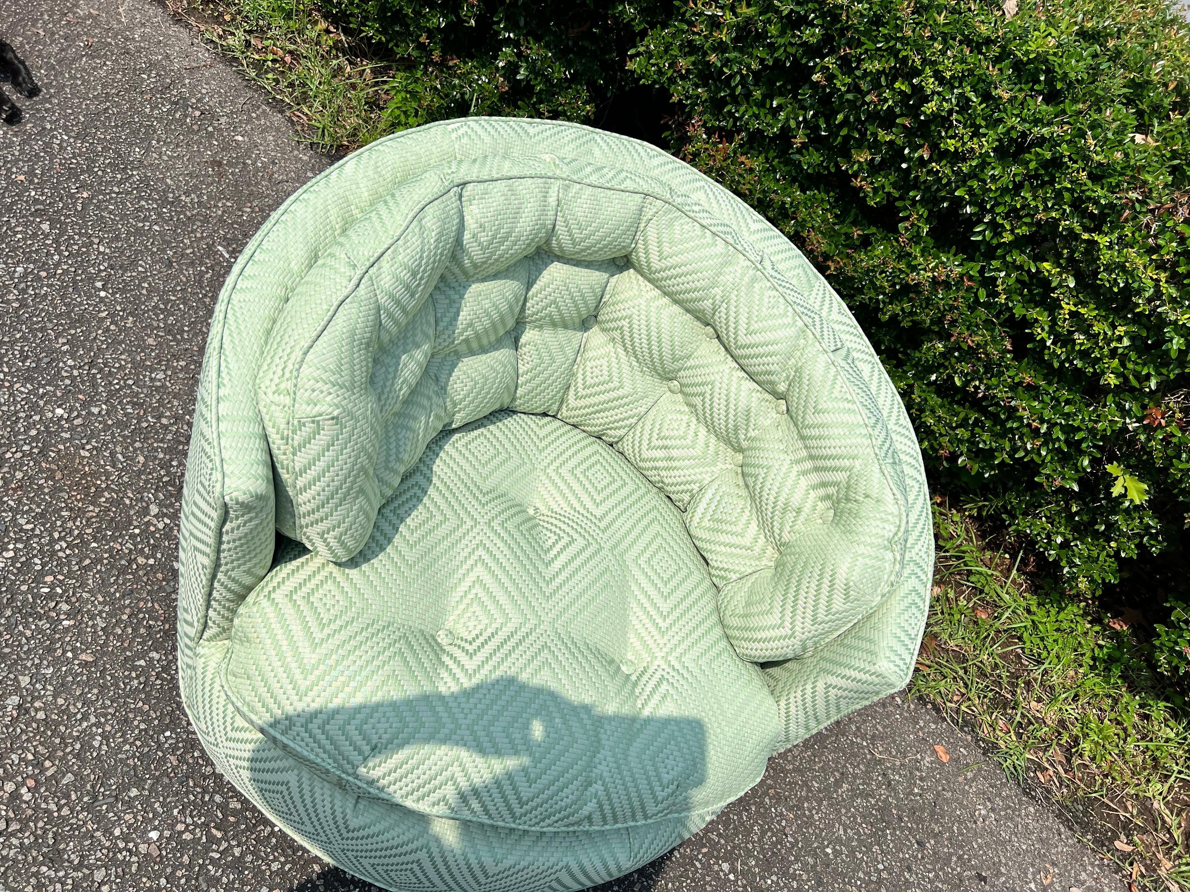 Newly Upholstered Milo Baughman Style Swivel Tub Chair With Quilted Barrel Back For Sale 1