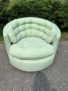 Newly Upholstered Milo Baughman Style Swivel Tub Chair With Quilted Barrel Back