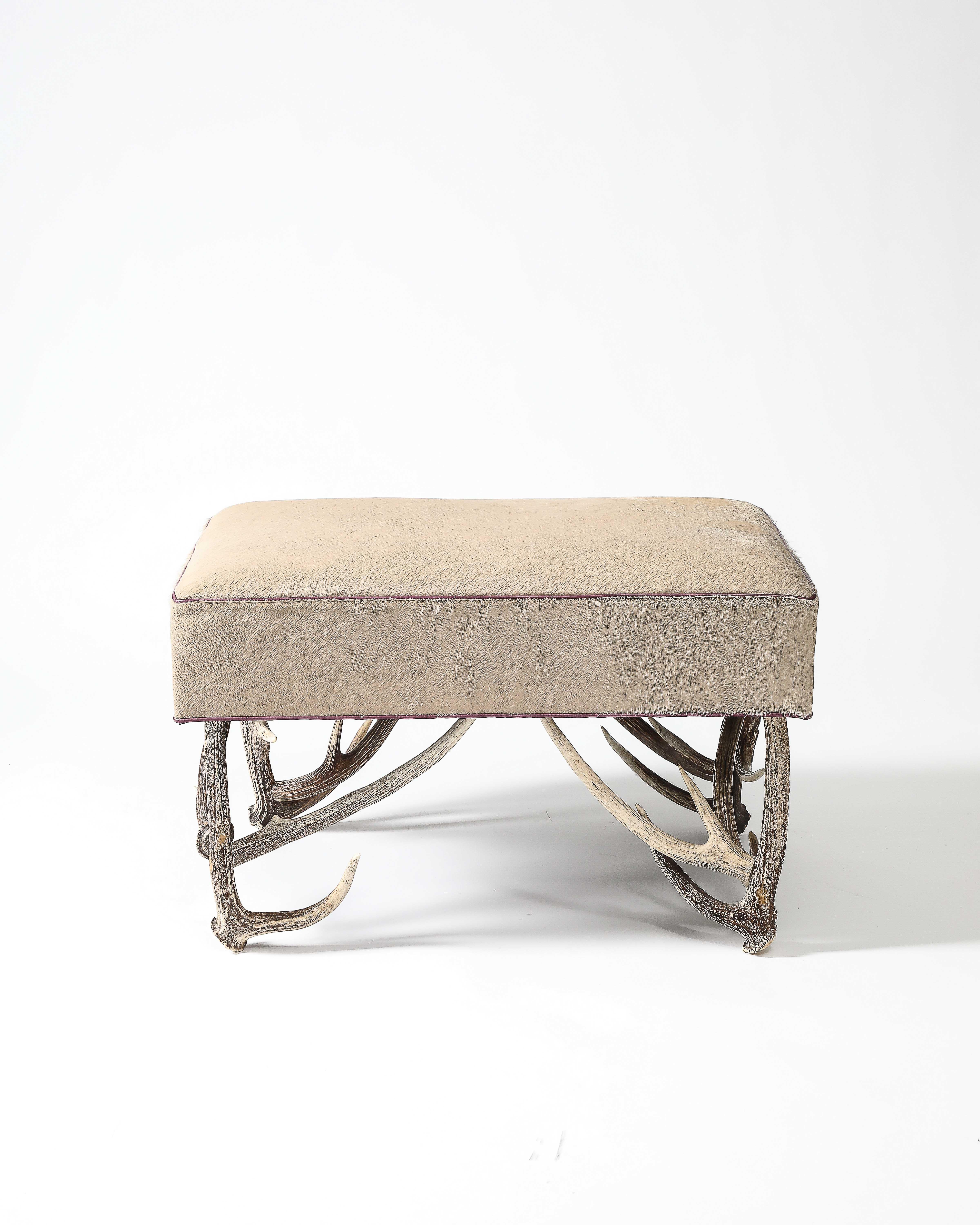 Newly Upholstered Ottoman with Antler Legs, United States For Sale 6