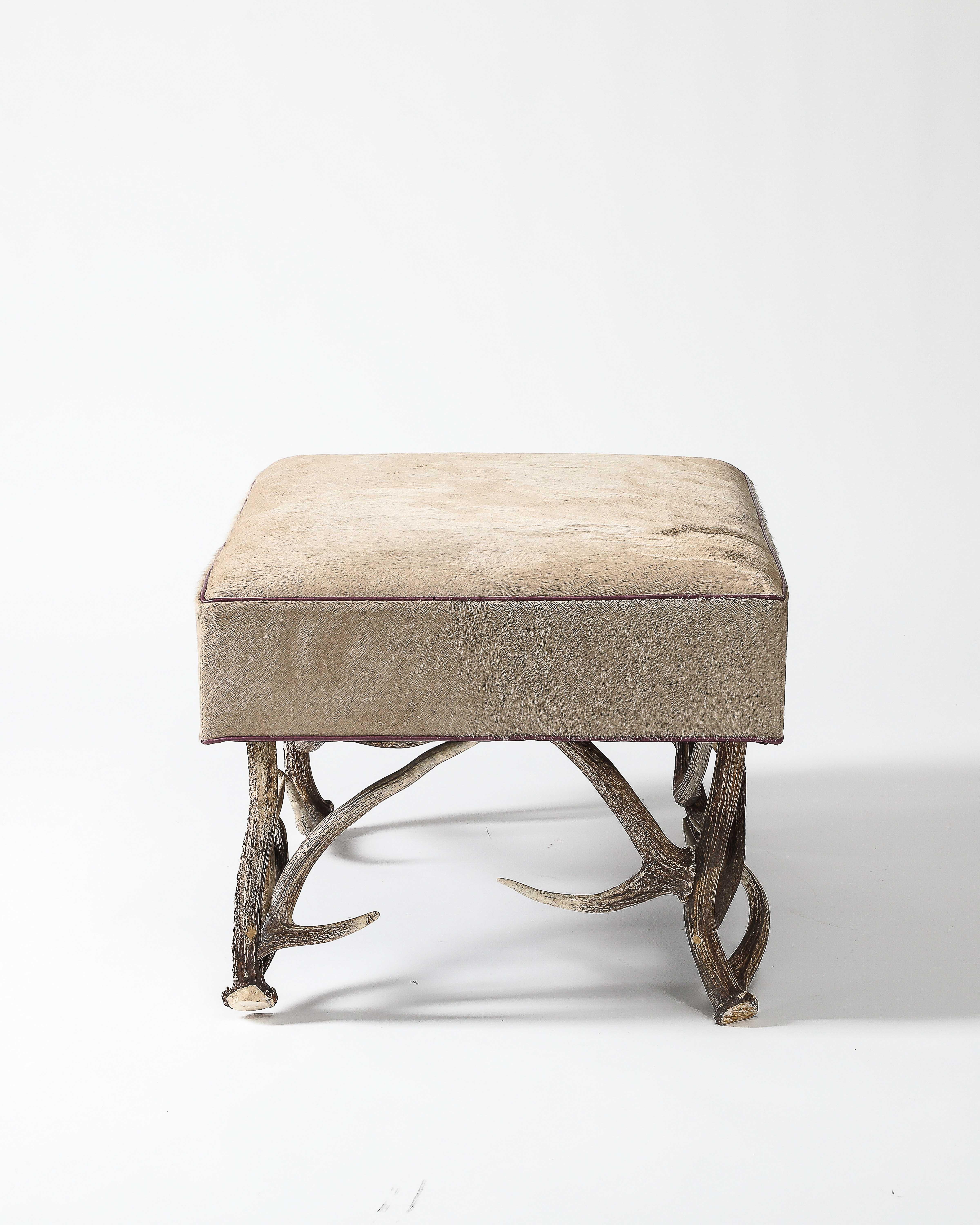 Newly Upholstered Ottoman with Antler Legs, United States For Sale 8
