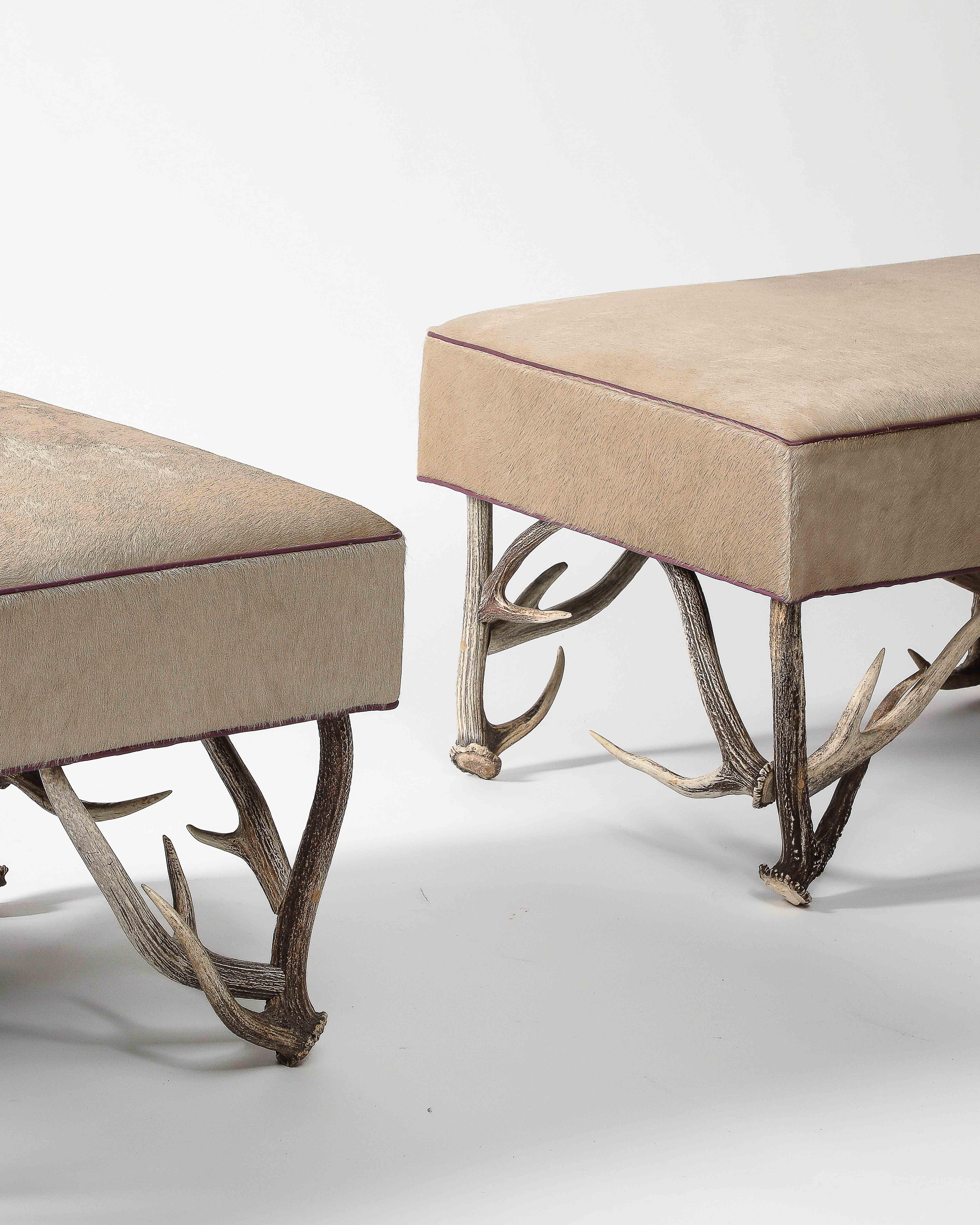 Newly Upholstered Ottoman with Antler Legs, United States For Sale 9