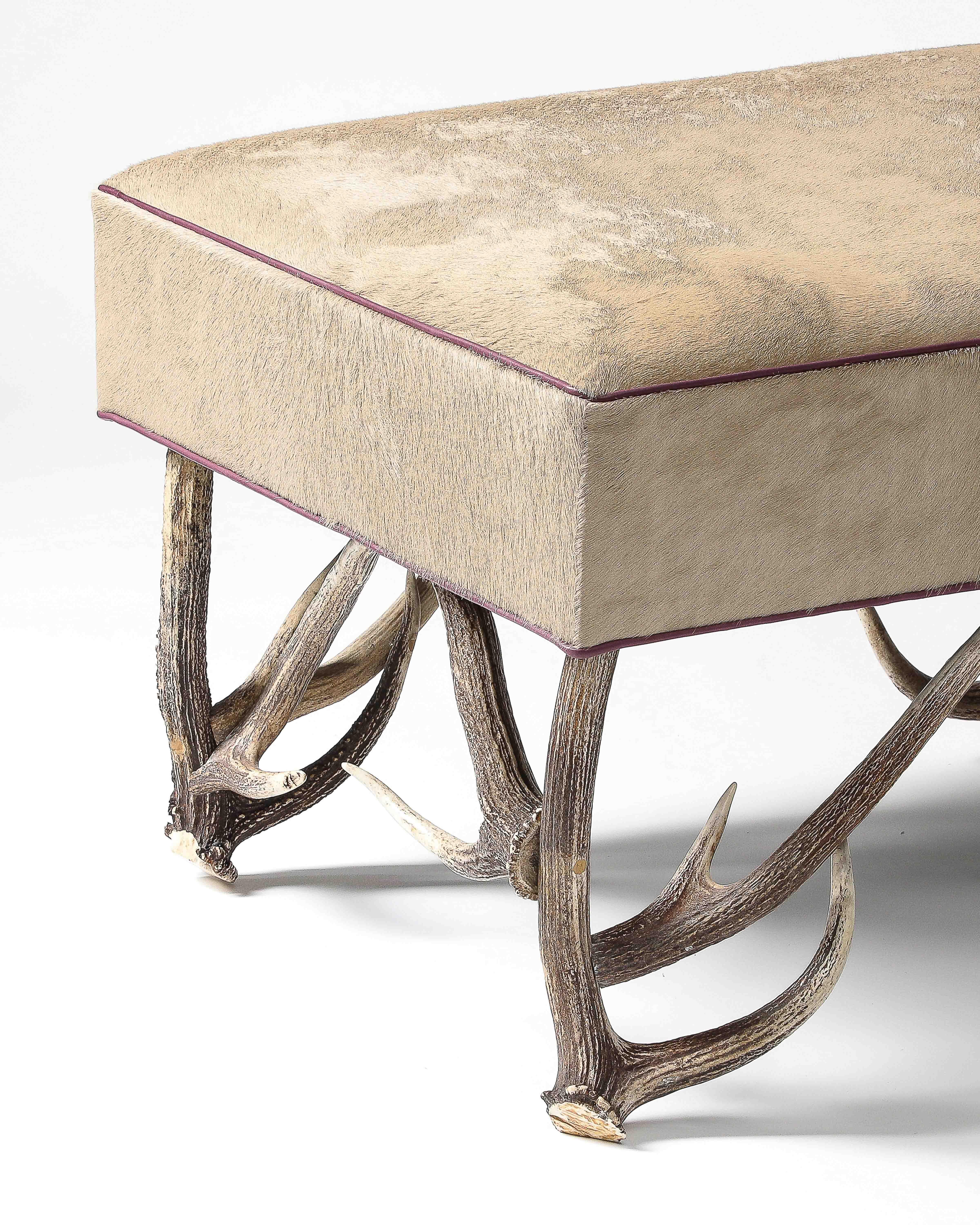Newly Upholstered Ottoman with Antler Legs, United States For Sale 10