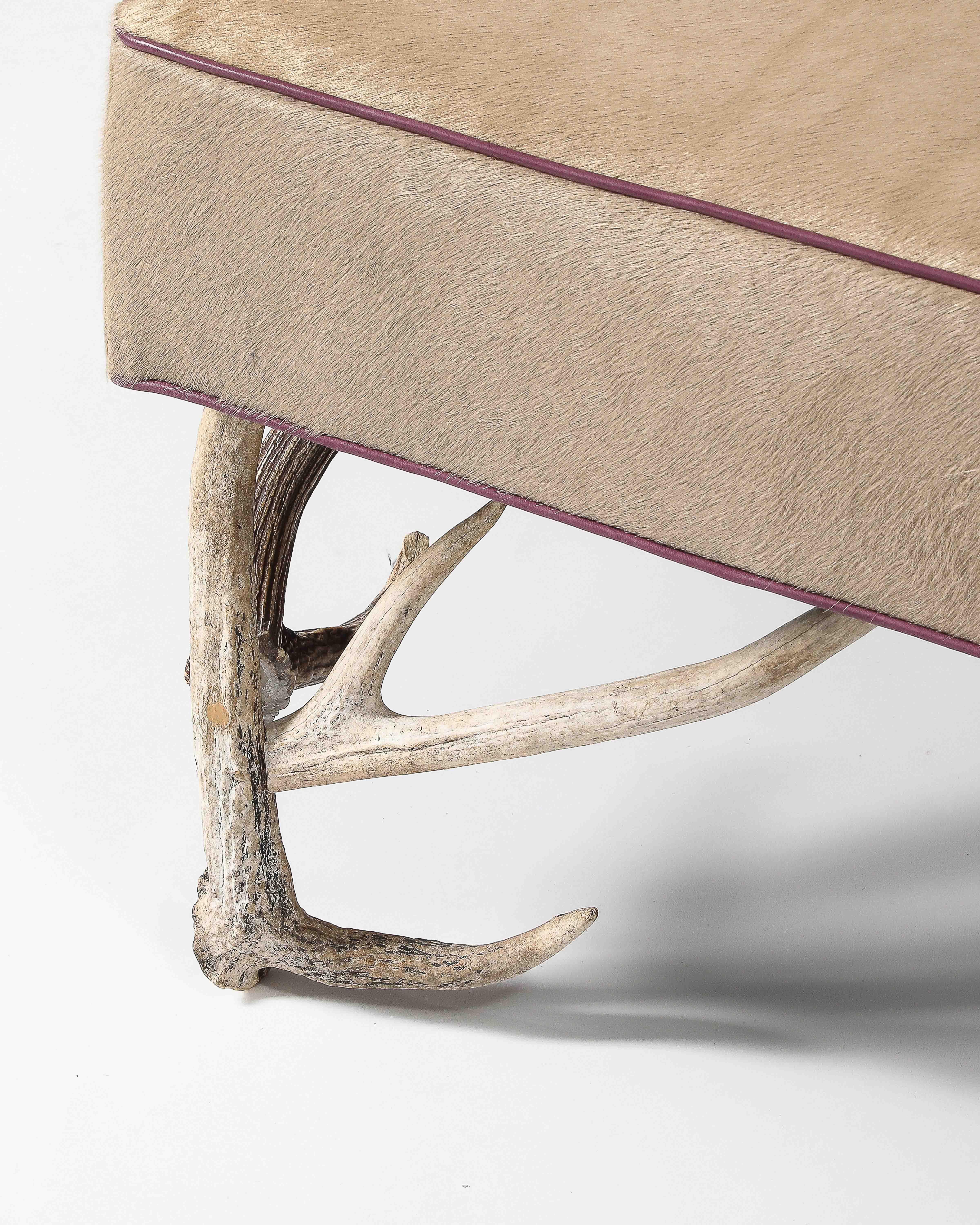 Newly Upholstered Ottoman with Antler Legs, United States For Sale 11