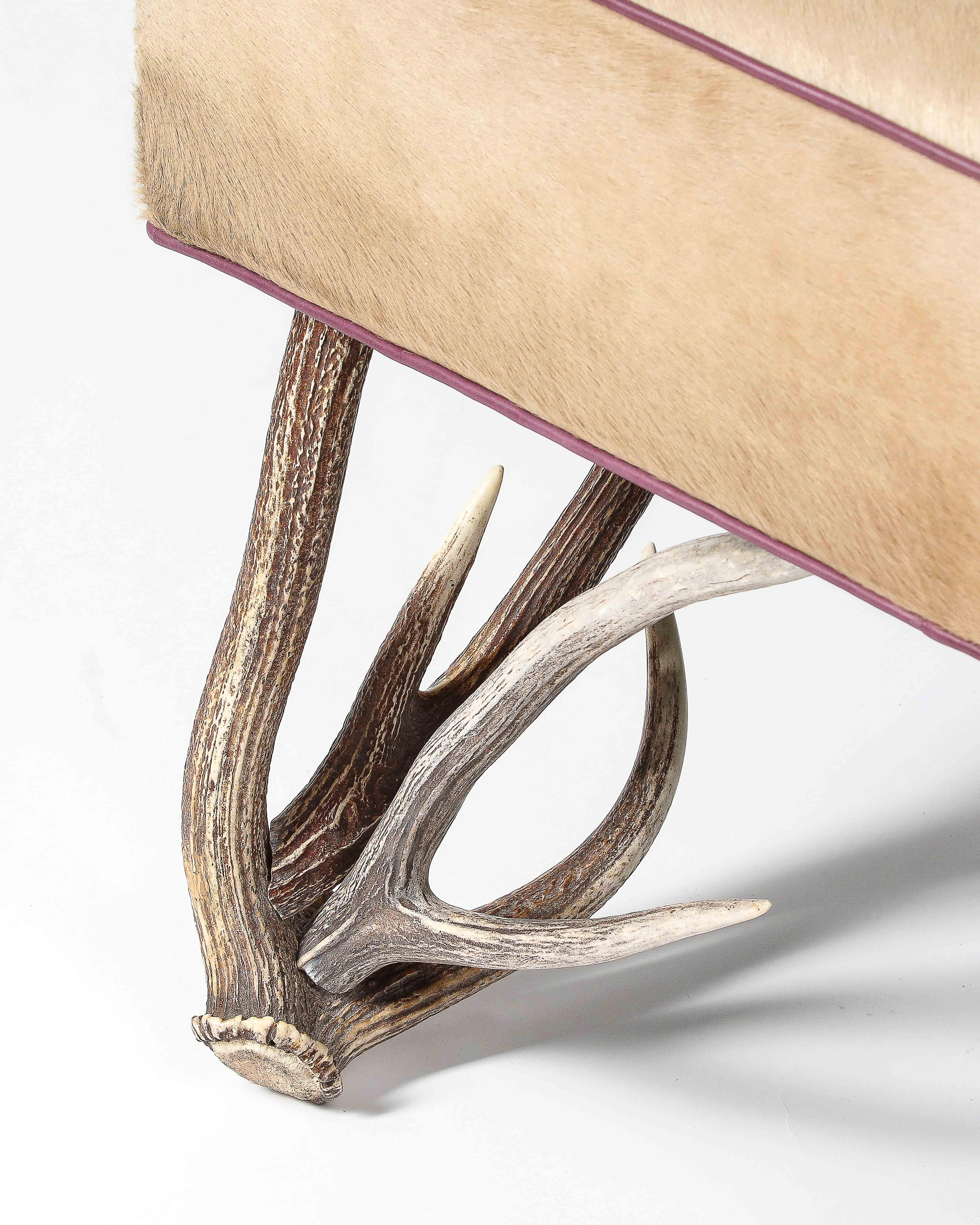 Newly Upholstered Ottoman with Antler Legs, United States For Sale 12