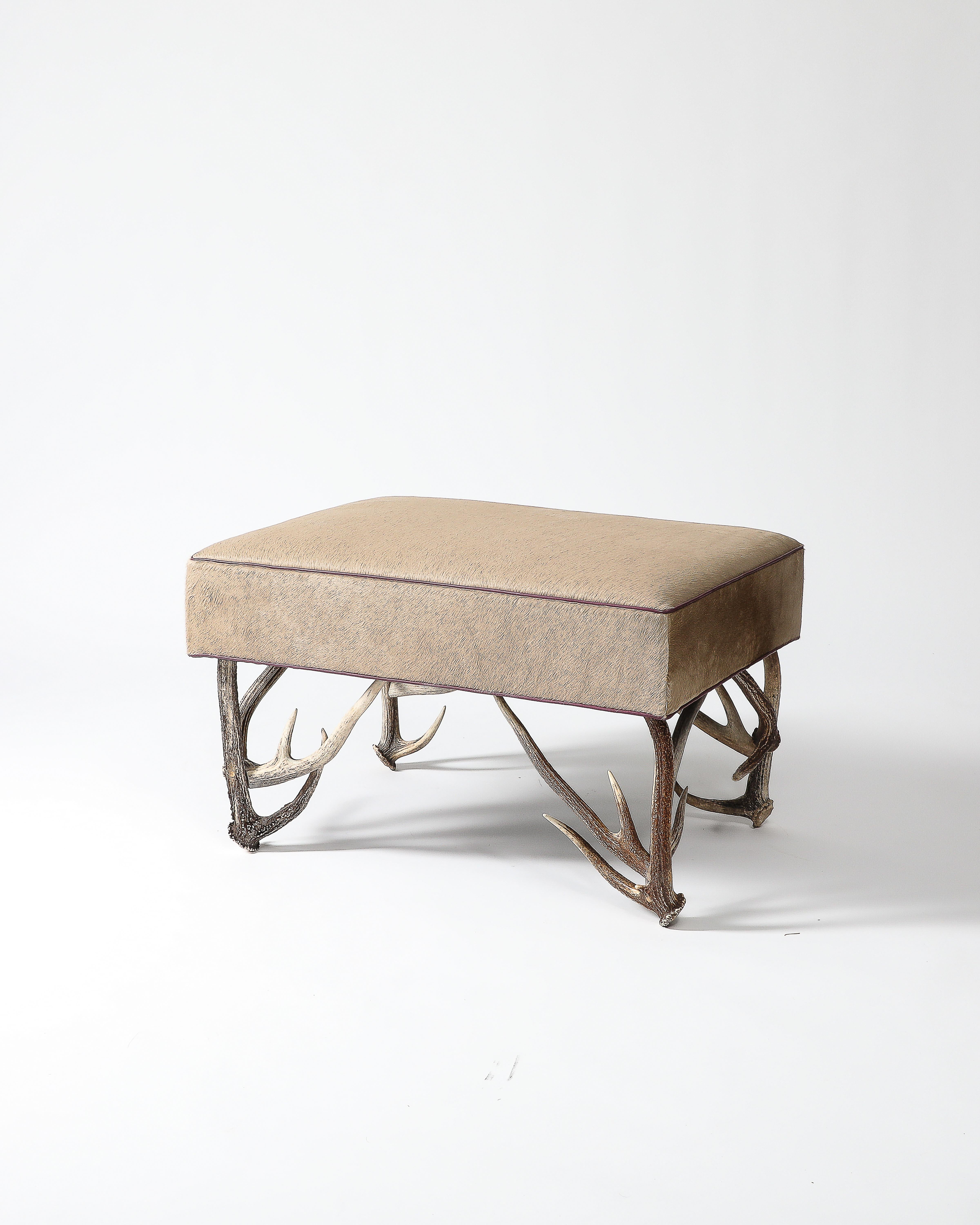 Newly Upholstered Ottoman with Antler Legs, United States For Sale 3