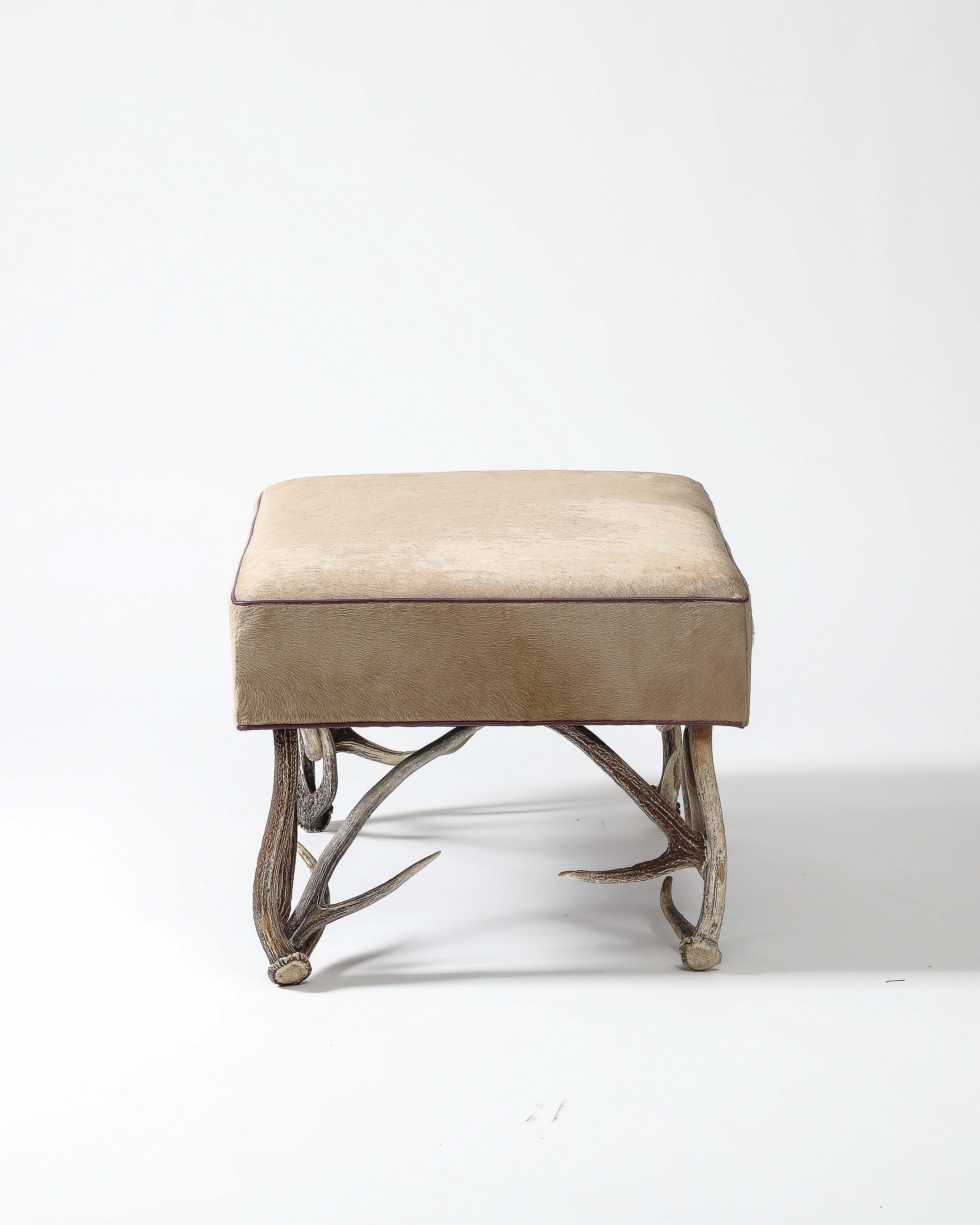 Newly Upholstered Ottoman with Antler Legs, United States For Sale 4