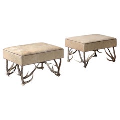 Newly Upholstered Ottoman with Antler Legs, United States