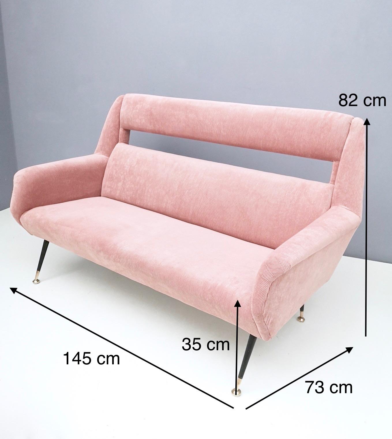 Newly Upholstered Pale Pink Velvet Sofa by Gigi Radice for Minotti, Italy, 1950s 6