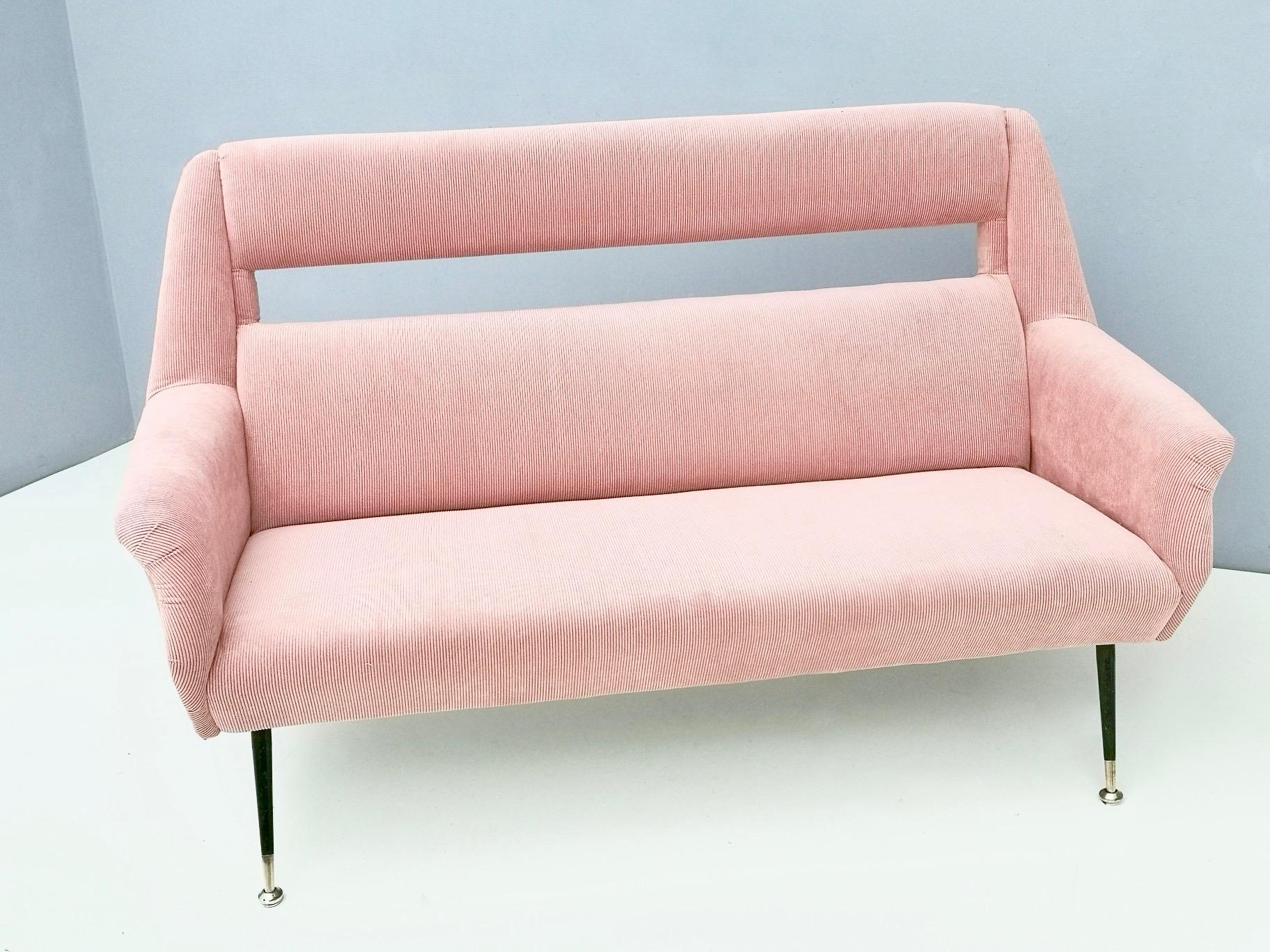 Italian Newly Upholstered Pale Pink Velvet Sofa by Gigi Radice for Minotti, Italy, 1950s