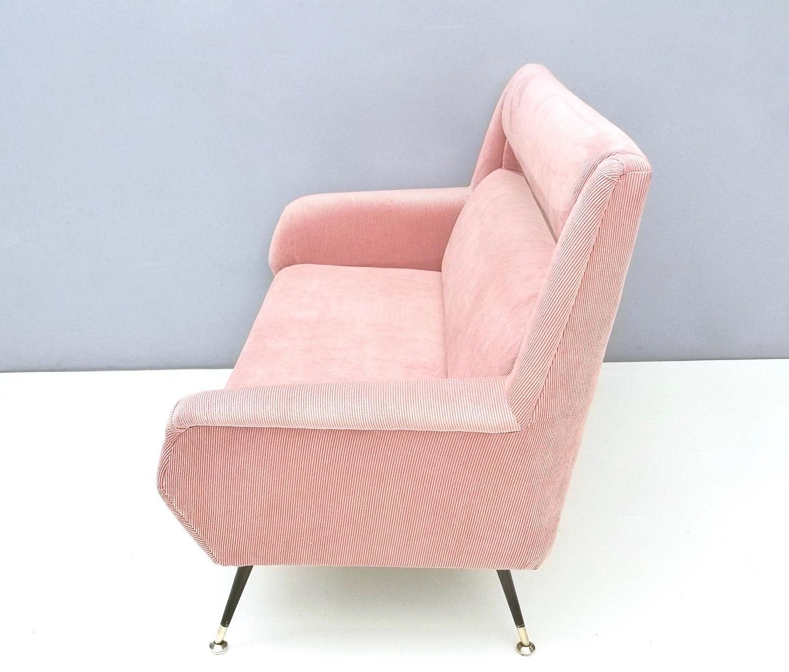 Metal Newly Upholstered Pale Pink Velvet Sofa by Gigi Radice for Minotti, Italy, 1950s