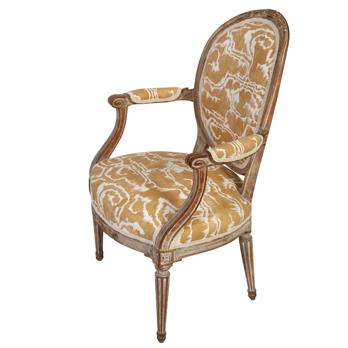 Newly Upholstered Paolo Moschino Fabric Louis XVI Style Chair In Good Condition For Sale In Locust Valley, NY
