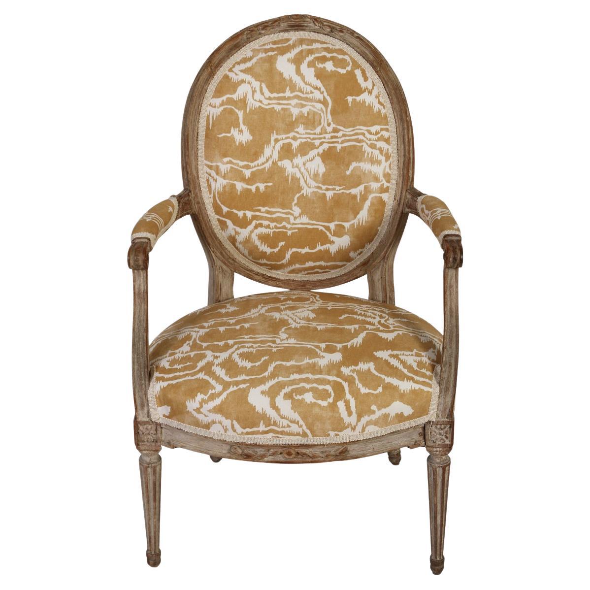 Newly Upholstered Paolo Moschino Fabric Louis XVI Style Chair For Sale