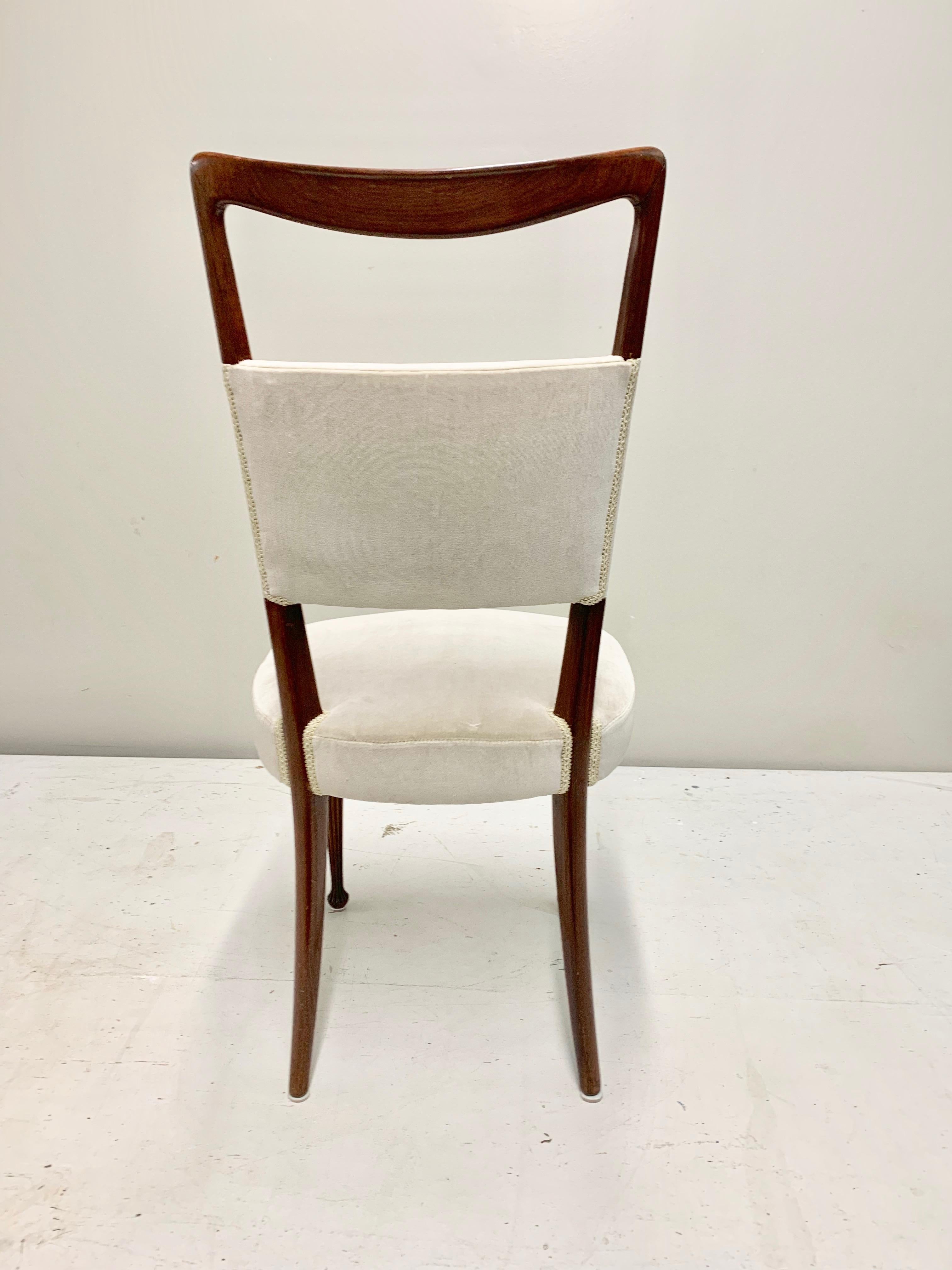Newly Upholstered Set of Four Osvaldo Borsani Rosewood and Velvet Dining Chairs For Sale 1